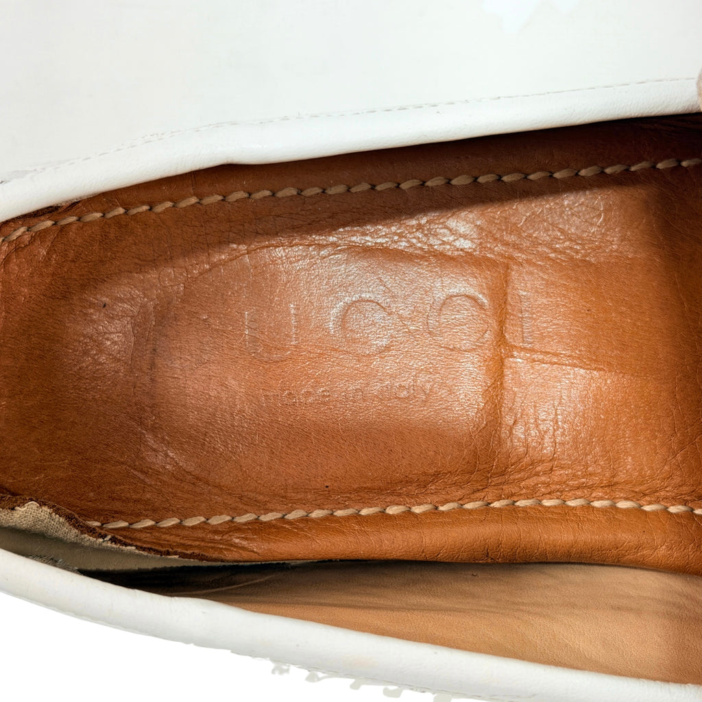 GUCCI-Web Detail Interlocking G Leather Loafers/Moccasins (Size 42)