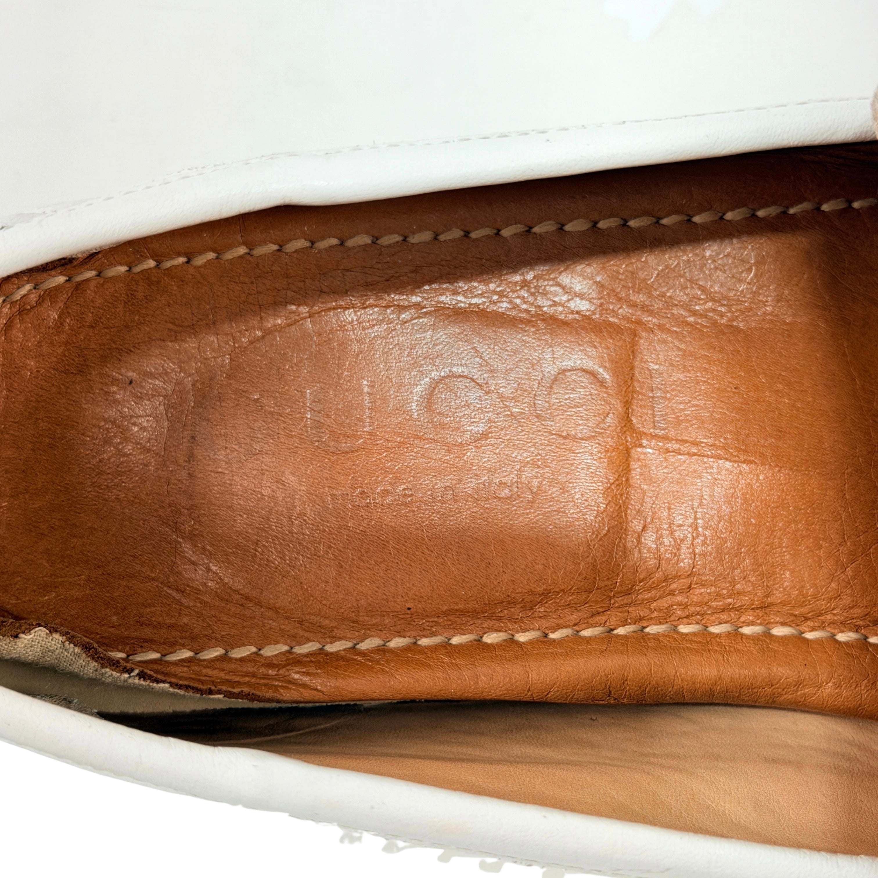 GUCCI-Web Detail Interlocking G Leather Loafers/Moccasins (Size 42)