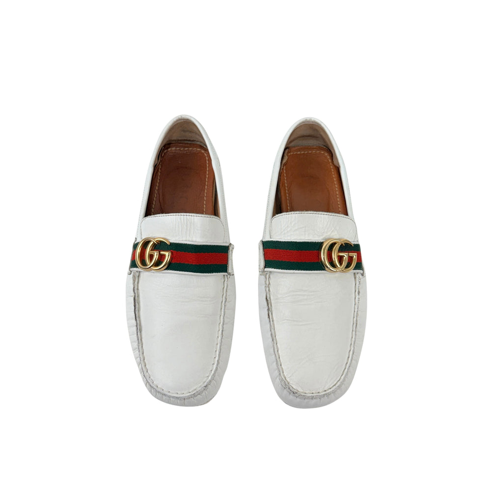 GUCCI-Web Detail Interlocking G Leather Loafers/Moccasins (Size 42)