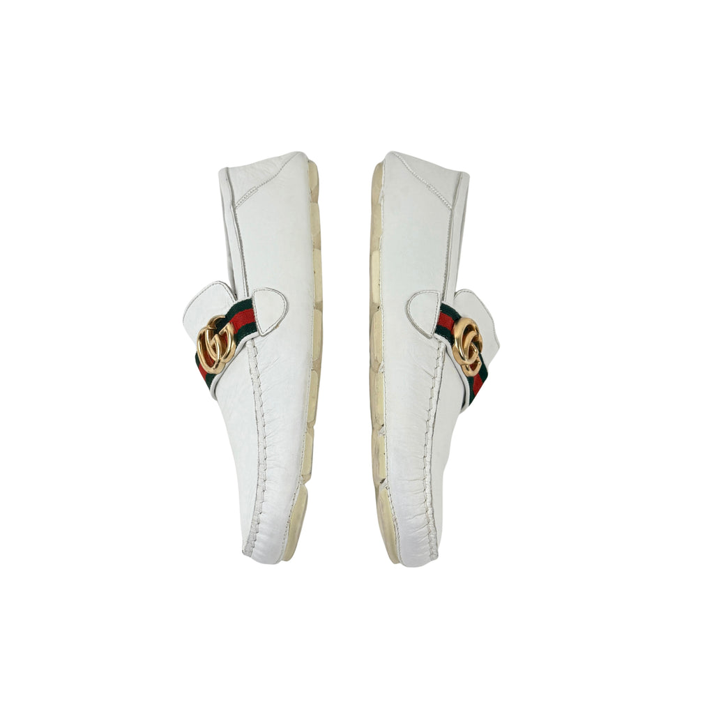 GUCCI-Web Detail Interlocking G Leather Loafers/Moccasins (Size 42)