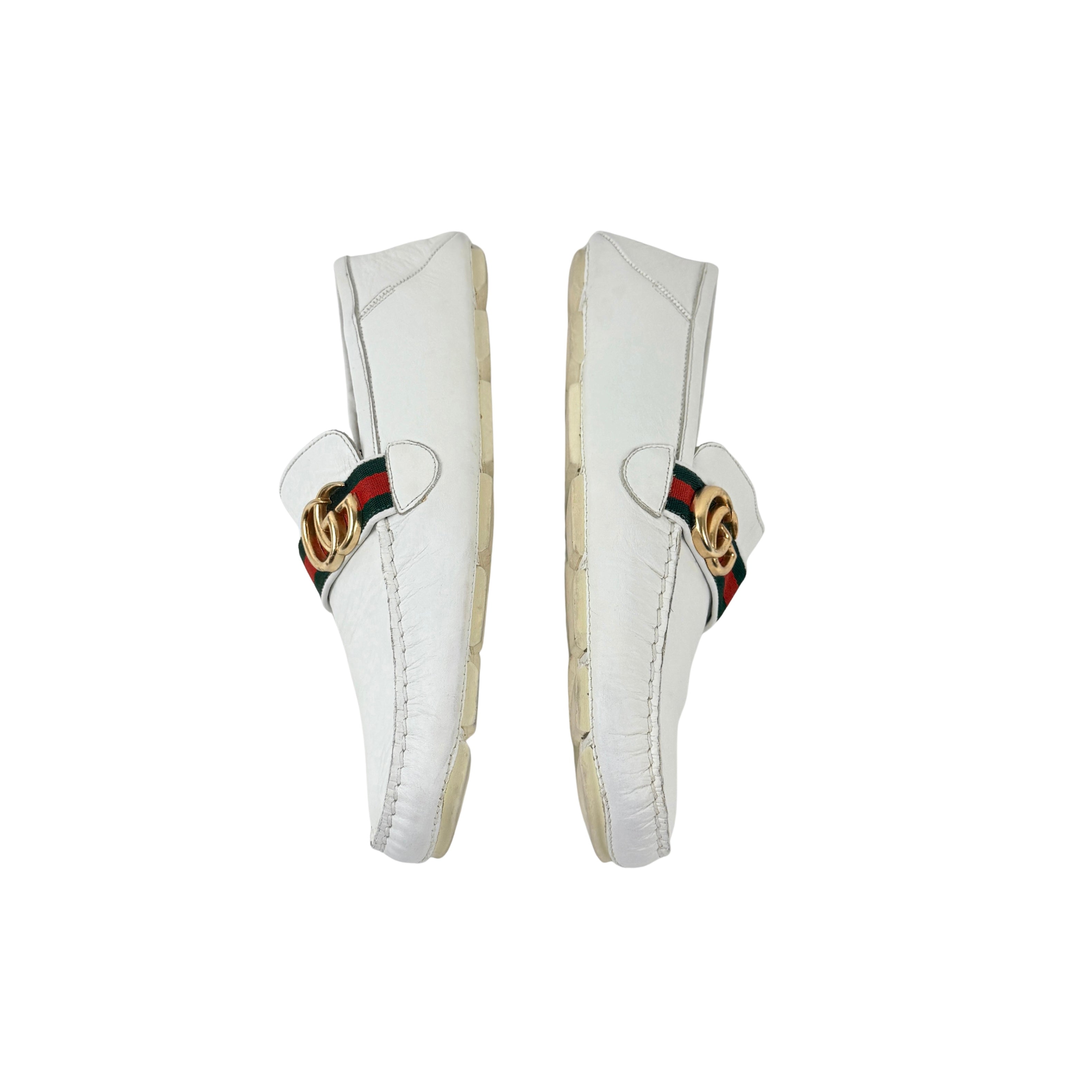 GUCCI-Web Detail Interlocking G Leather Loafers/Moccasins (Size 42)