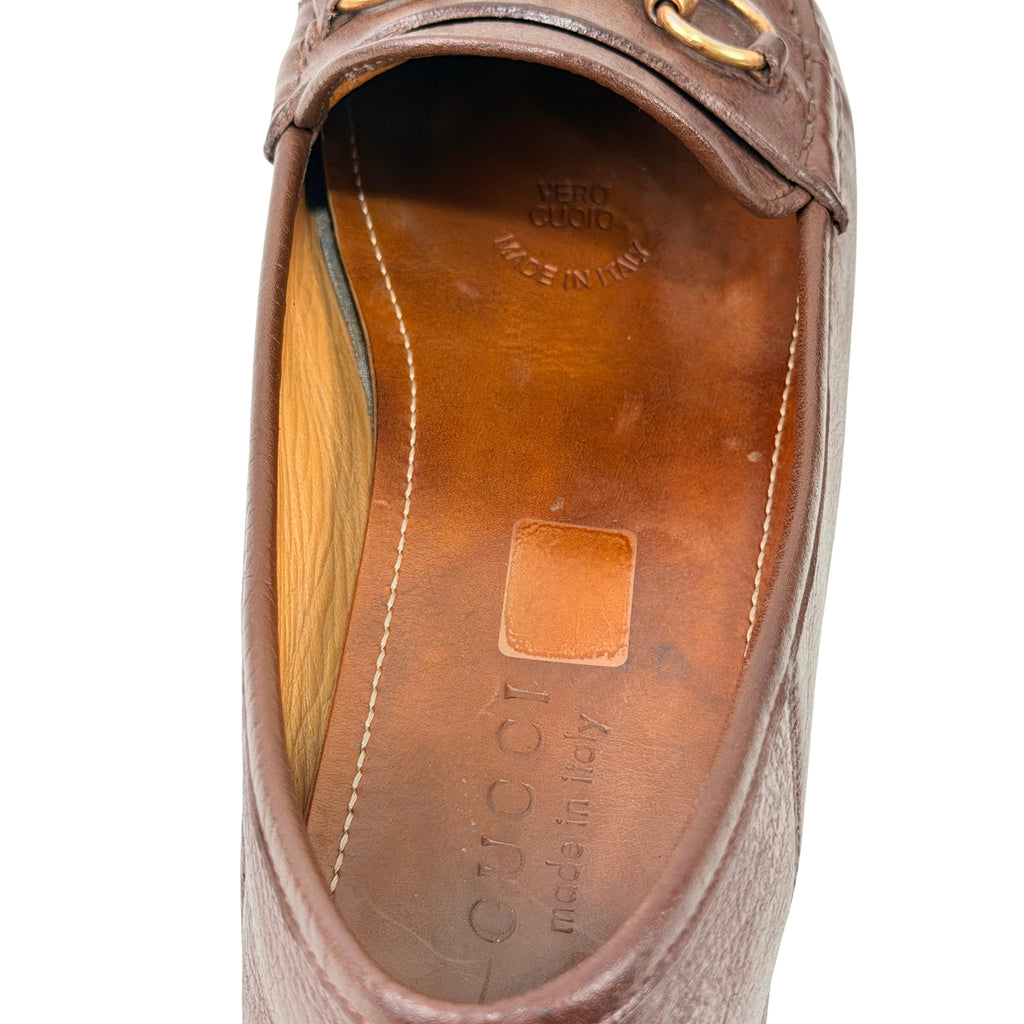 GUCCI-Classic Horsebit Grained Leather - Slip-on - Dark Brown Loafers/Moccasins (Size 44)