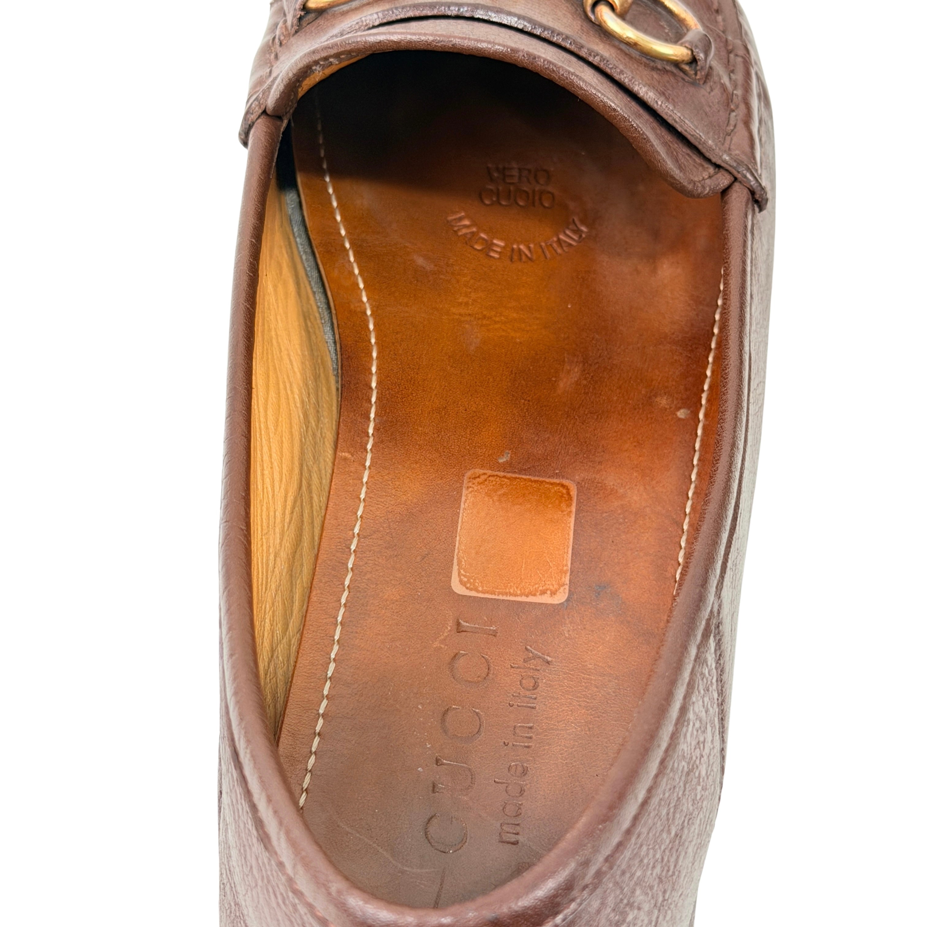 GUCCI-Classic Horsebit Grained Leather - Slip-on - Dark Brown Loafers/Moccasins (Size 44)
