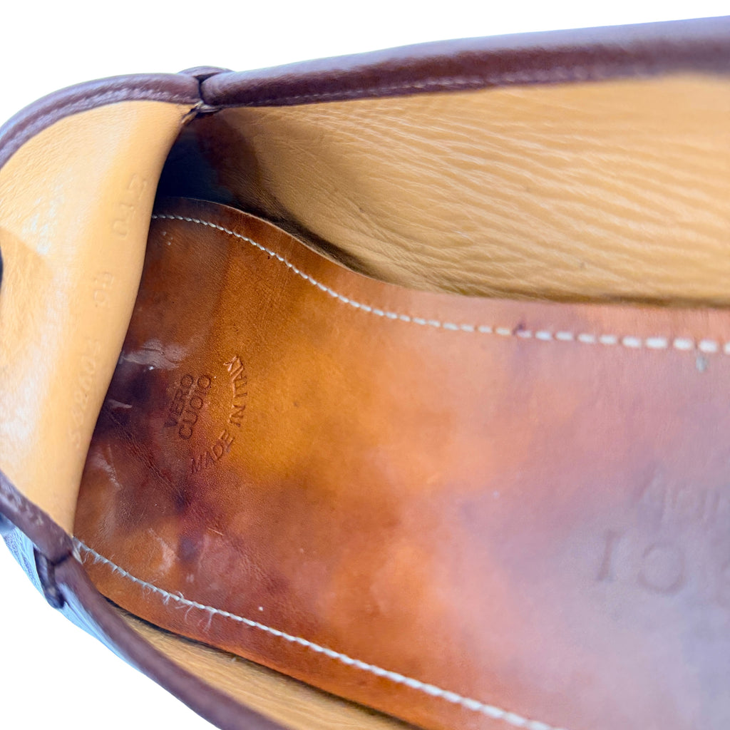 GUCCI-Classic Horsebit Grained Leather - Slip-on - Dark Brown Loafers/Moccasins (Size 44)