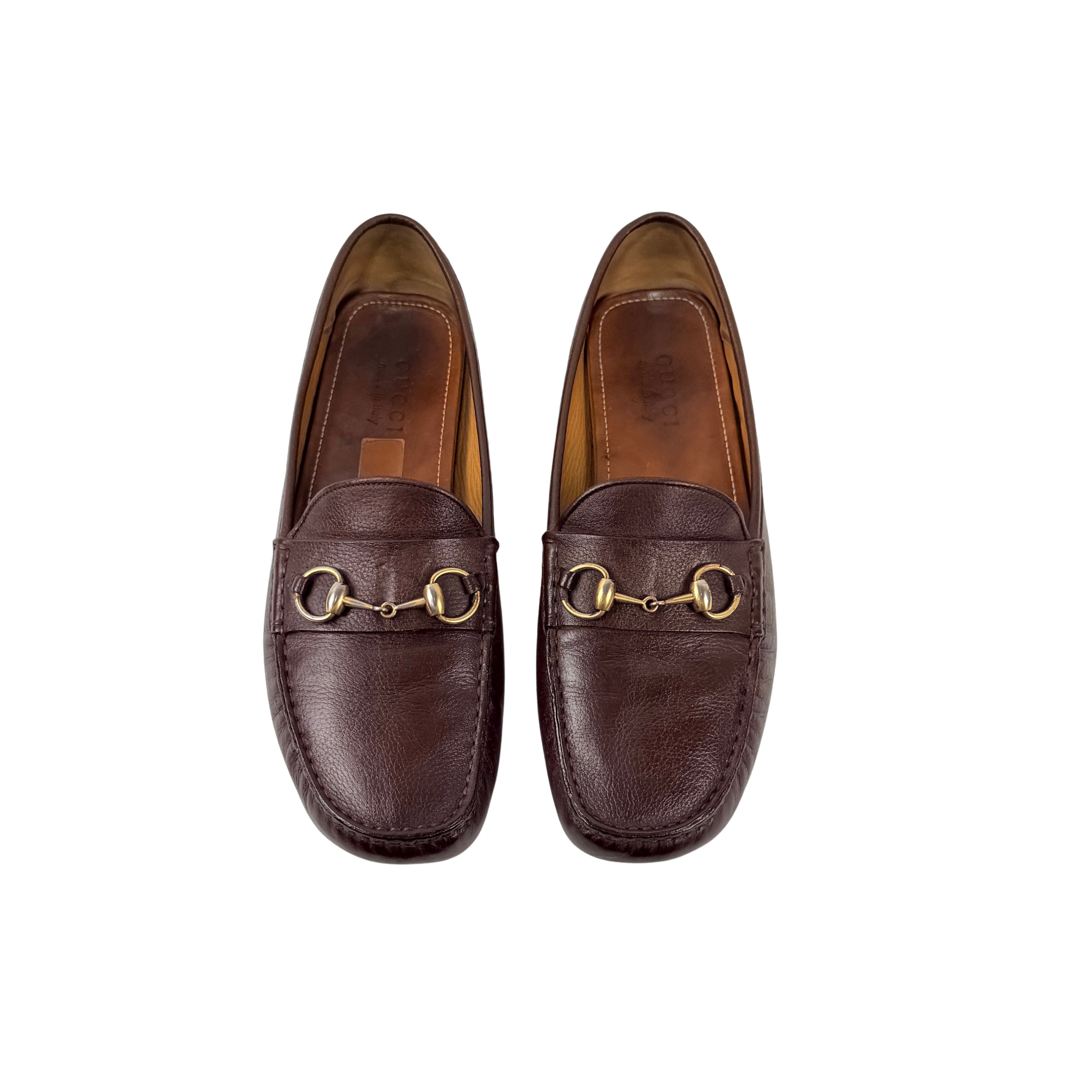 GUCCI-Classic Horsebit Grained Leather - Slip-on - Dark Brown Loafers/Moccasins (Size 44)