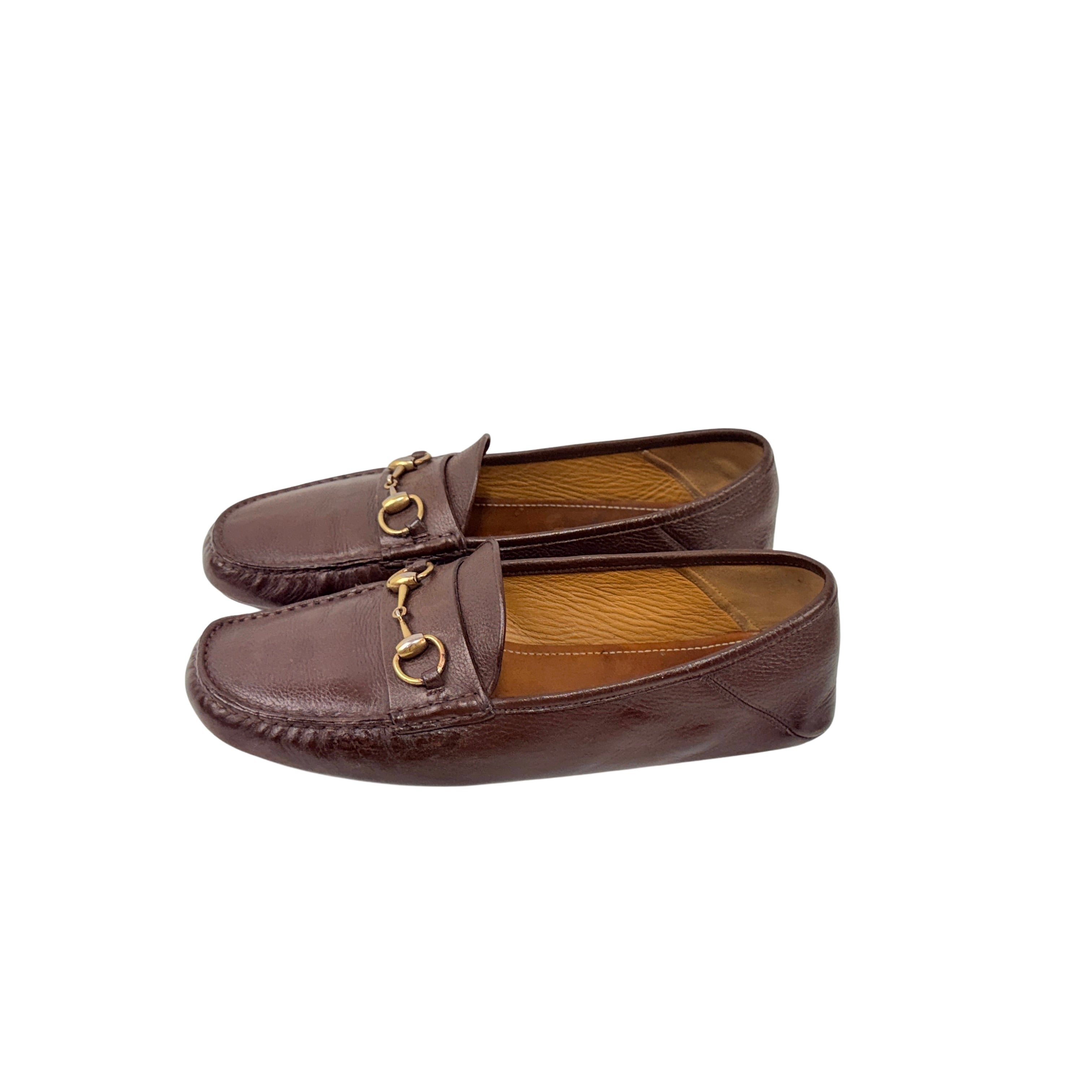 GUCCI-Classic Horsebit Grained Leather - Slip-on - Dark Brown Loafers/Moccasins (Size 44)