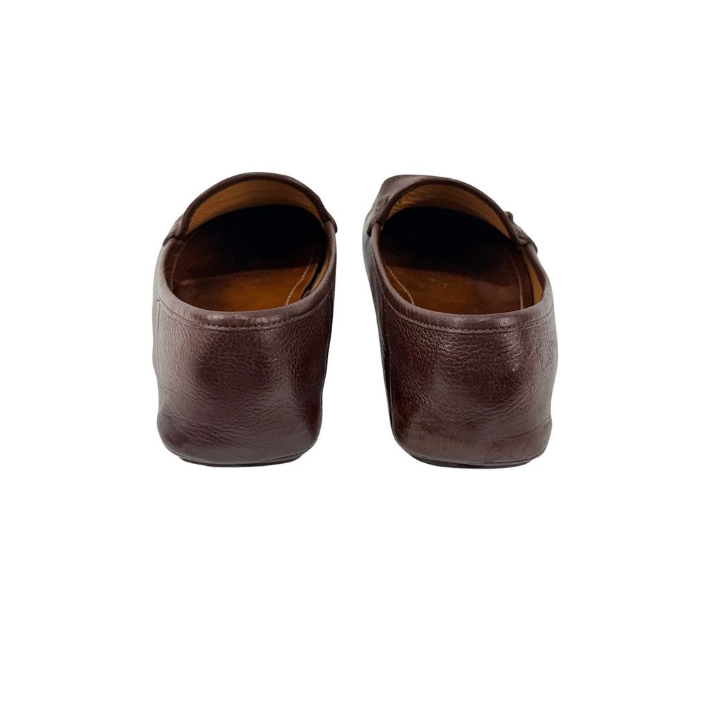 GUCCI-Classic Horsebit Grained Leather - Slip-on - Dark Brown Loafers/Moccasins (Size 44)