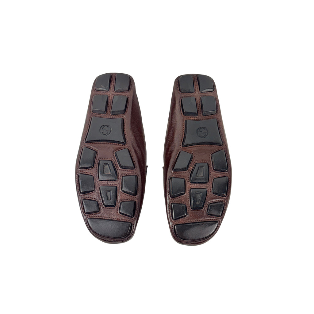 GUCCI-Classic Horsebit Grained Leather - Slip-on - Dark Brown Loafers/Moccasins (Size 44)