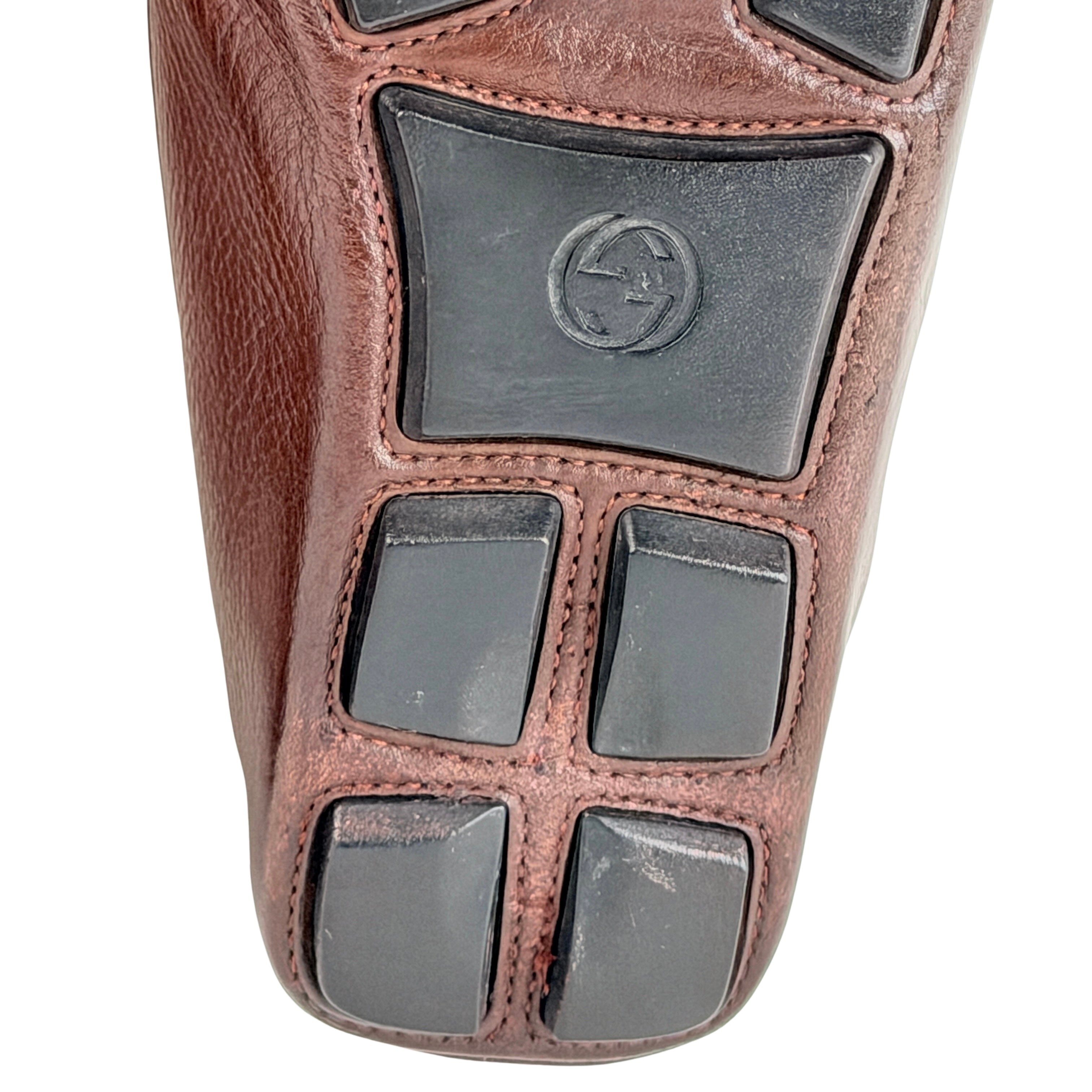 GUCCI-Classic Horsebit Grained Leather - Slip-on - Dark Brown Loafers/Moccasins (Size 44)