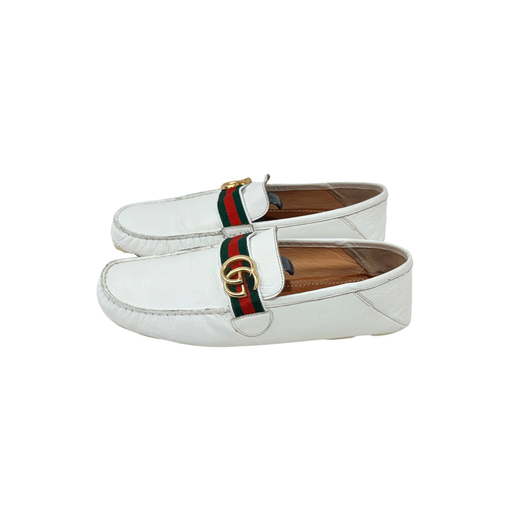 GUCCI-Web Detail Interlocking G Leather Loafers/Moccasins (Size 42)