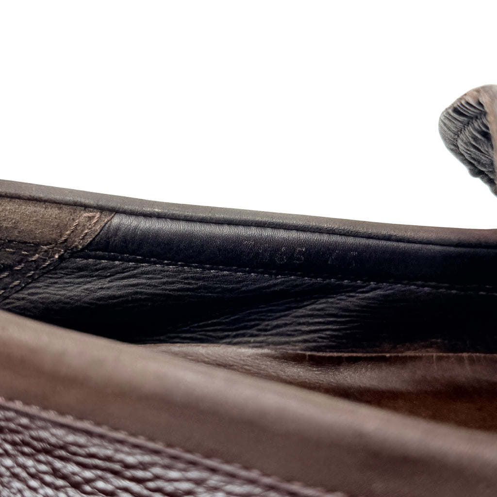 VERSACE Brown Neubic/Grain Leather Medusa Embellished Penny Slip On Loafers/Moccasins (Size 45)