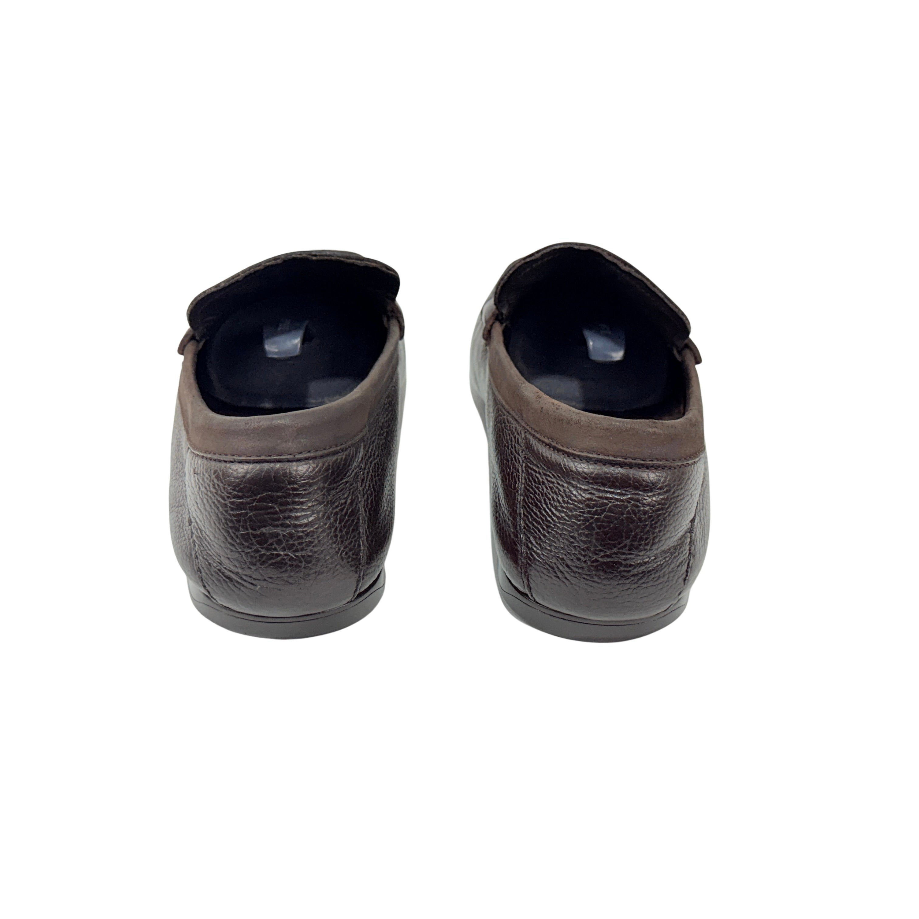 VERSACE Brown Neubic/Grain Leather Medusa Embellished Penny Slip On Loafers/Moccasins (Size 45)