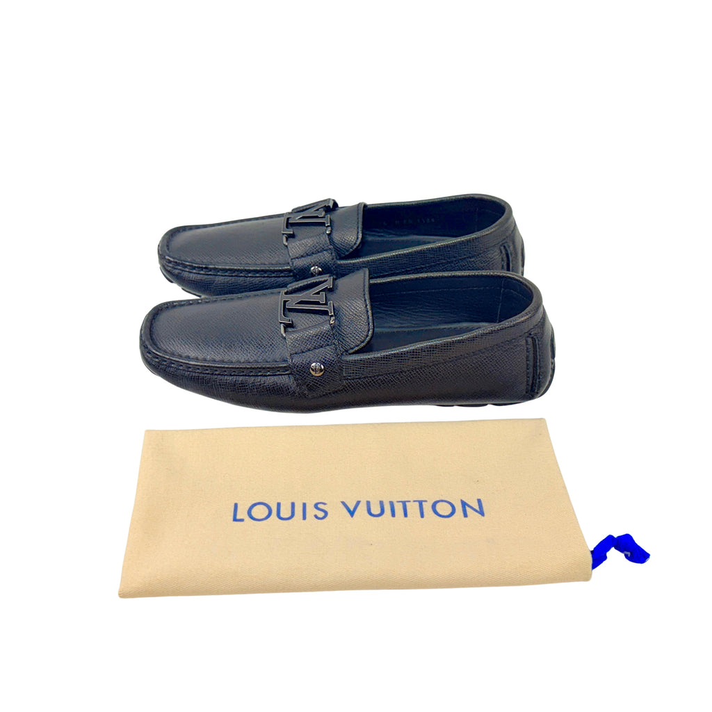 LOUIS VUITTON  Monte Carlo Loafers/Moccasins Crafted From Dark Grey Textured Leather(Size 40)