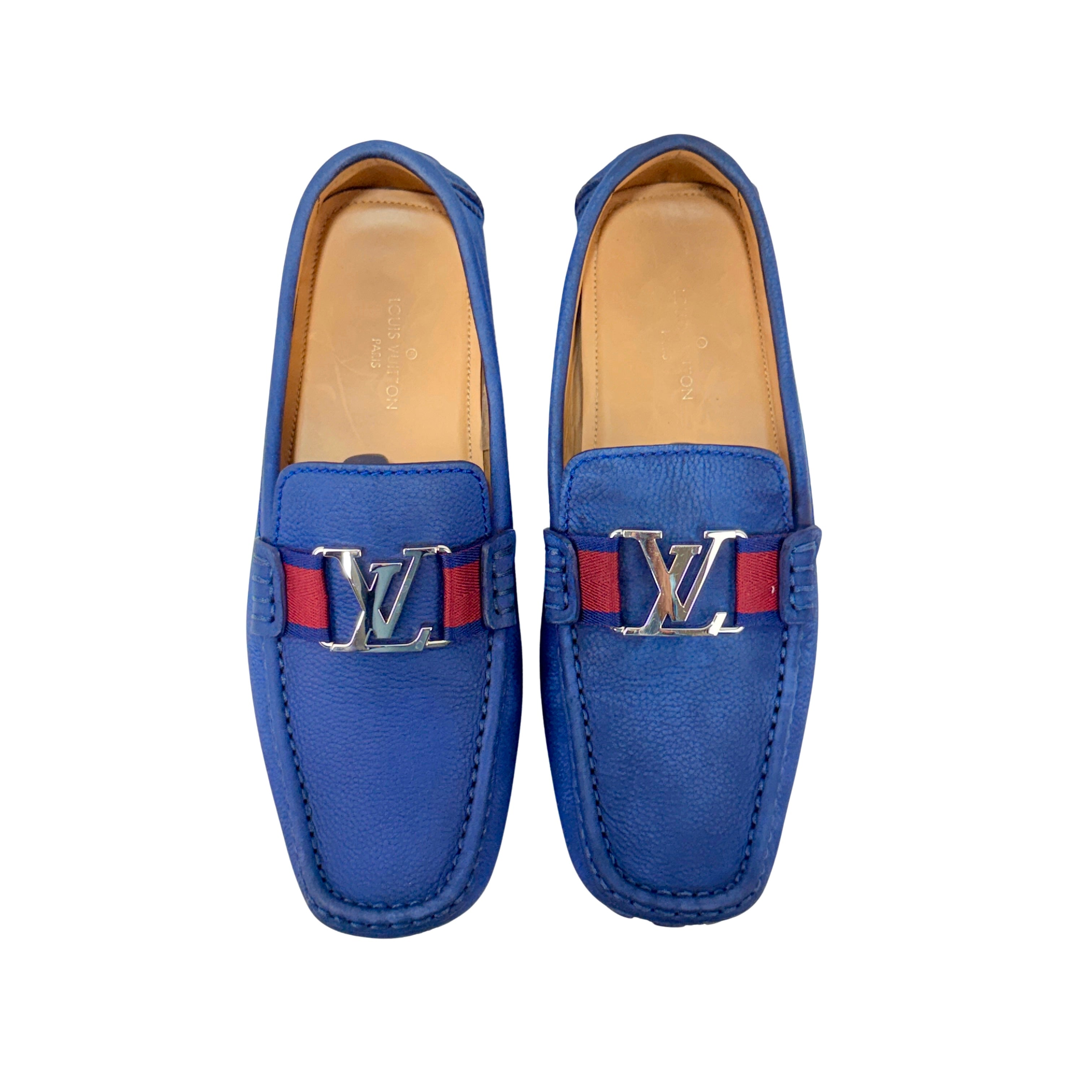 LOUIS VUITTON Blue Neubic Leather Monte Carlo Loafers/Moccasins (Size 42.5)