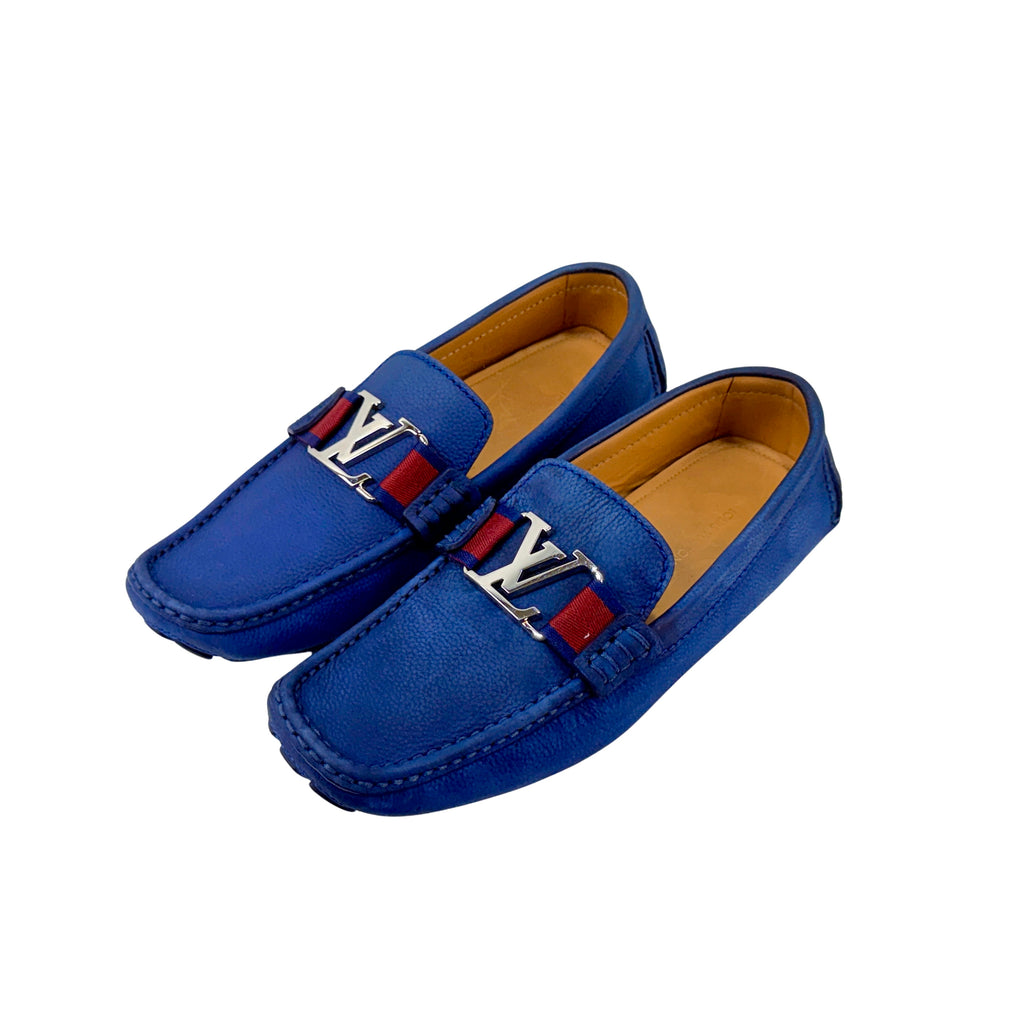 LOUIS VUITTON Blue Neubic Leather Monte Carlo Loafers/Moccasins (Size 42.5)