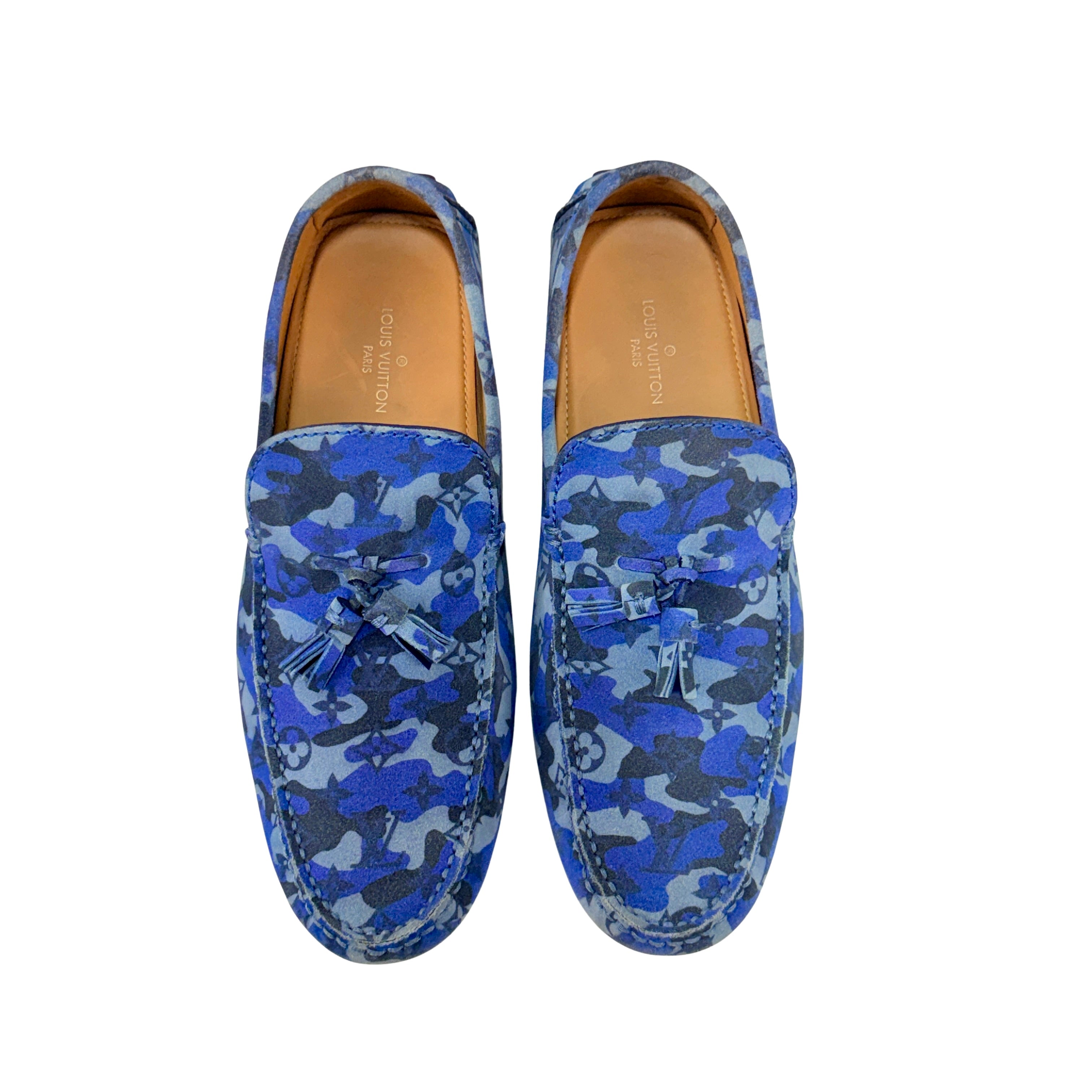 LOUIS VUITTON Blue Camouflage Monogram Loafers/Mocassins (Size 42.5)