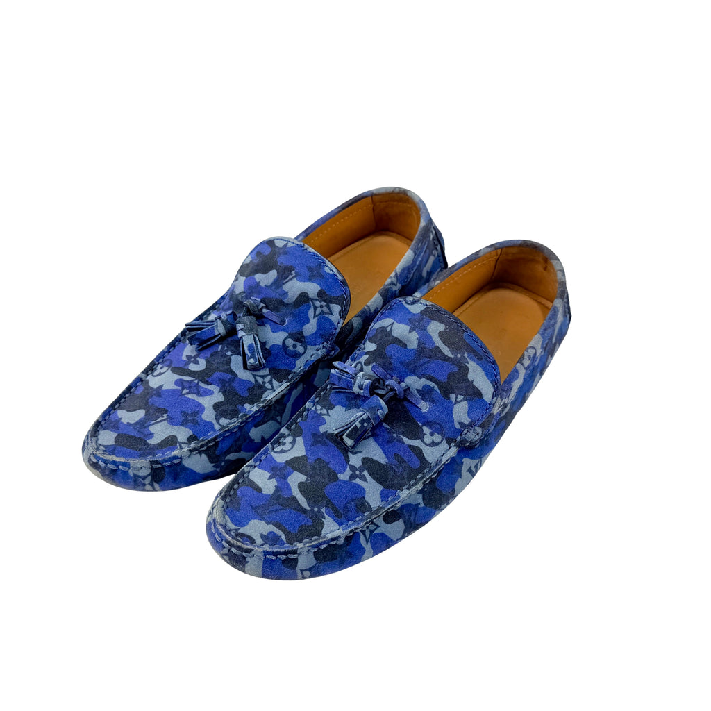 LOUIS VUITTON Blue Camouflage Monogram Loafers/Mocassins (Size 42.5)