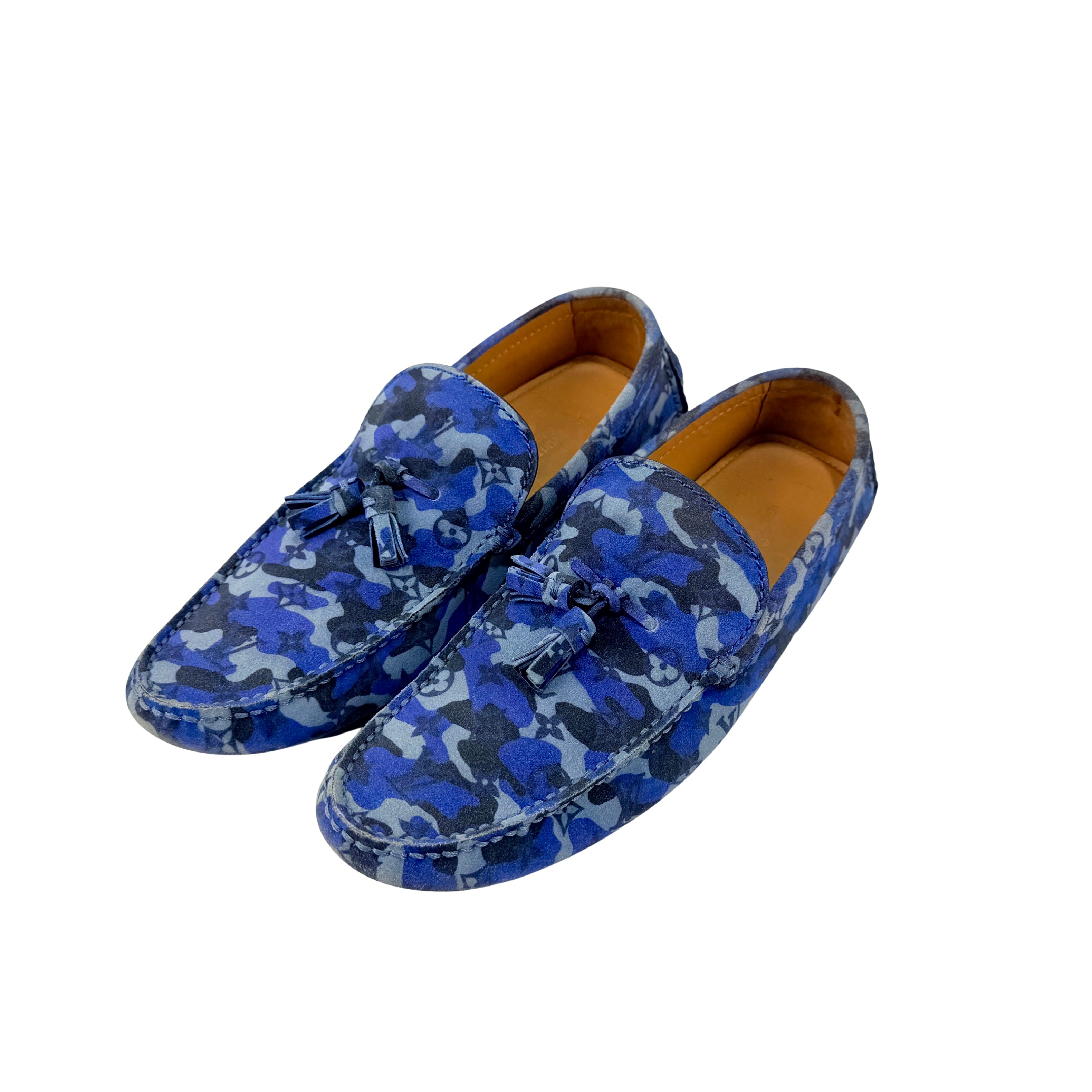 LOUIS VUITTON Blue Camouflage Monogram Loafers/Mocassins (Size 42.5)