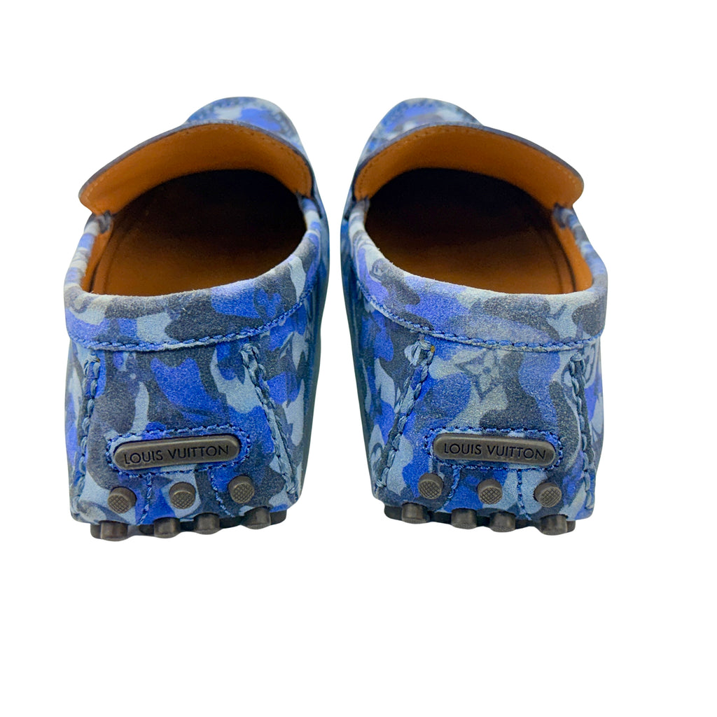 LOUIS VUITTON Blue Camouflage Monogram Loafers/Mocassins (Size 42.5)
