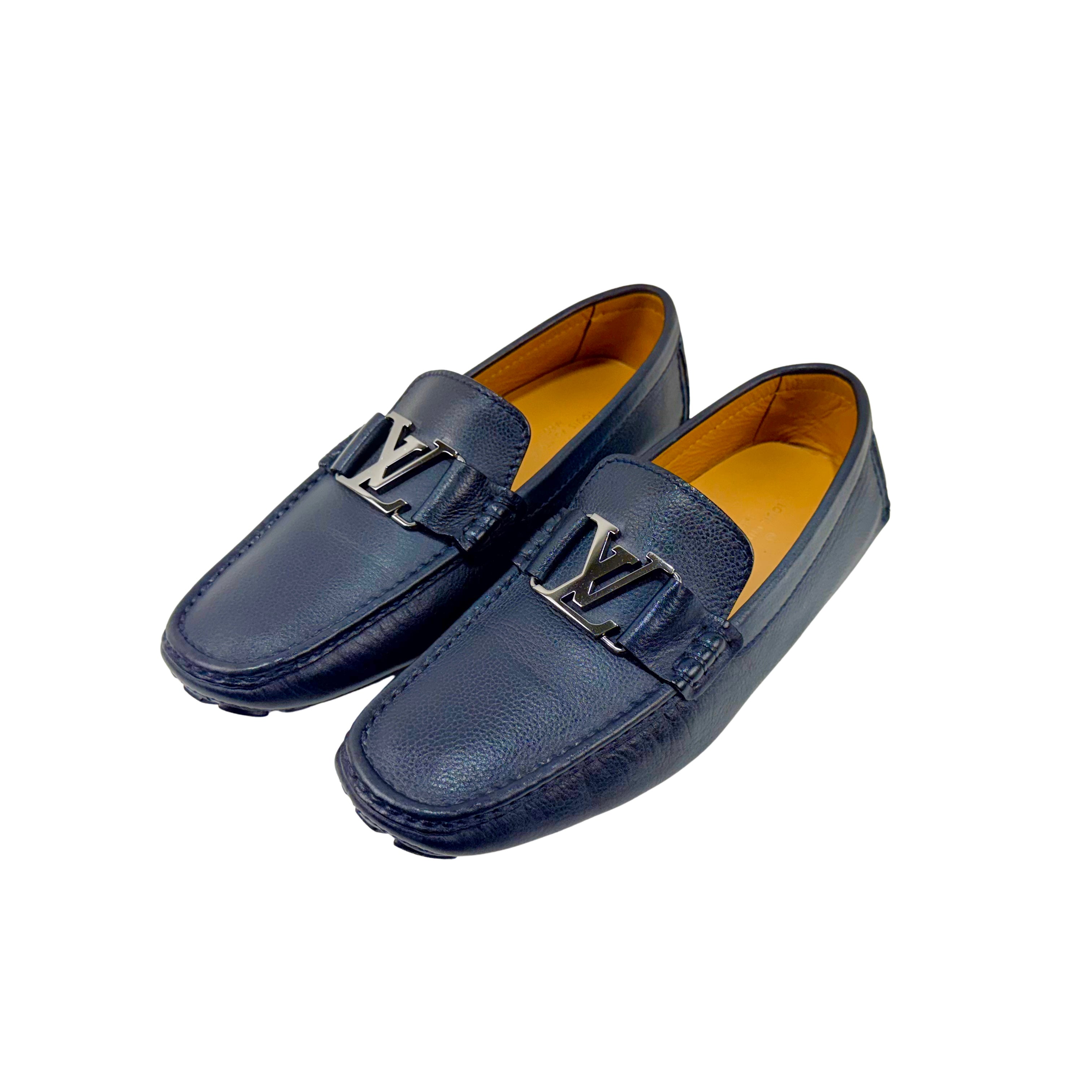 LOUIS VUITTON Monte Carlo Grained Calf Leather Navy Blue Loafers/Moccasins(Size 42)