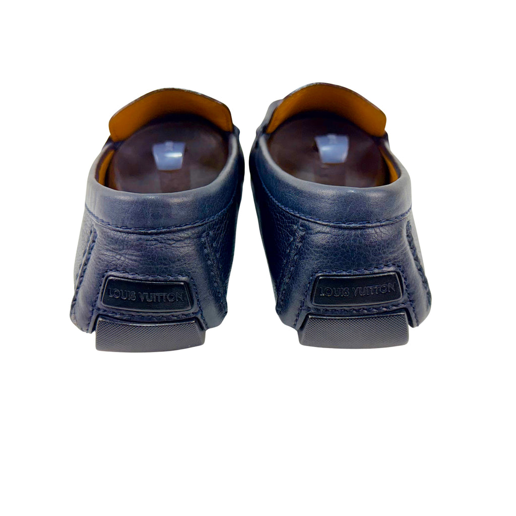 LOUIS VUITTON Monte Carlo Grained Calf Leather Navy Blue Loafers/Moccasins(Size 42)