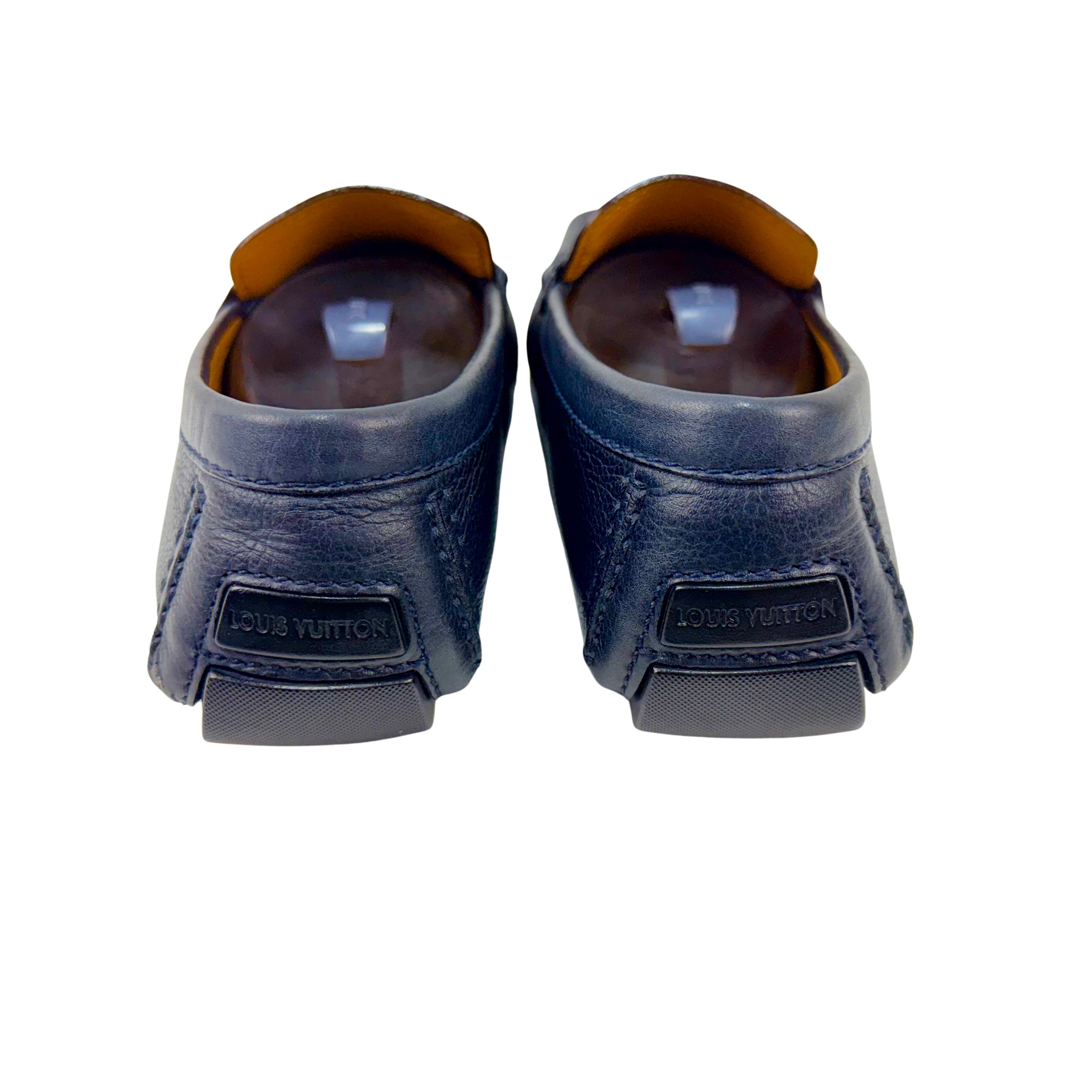 LOUIS VUITTON Monte Carlo Grained Calf Leather Navy Blue Loafers/Moccasins(Size 42)