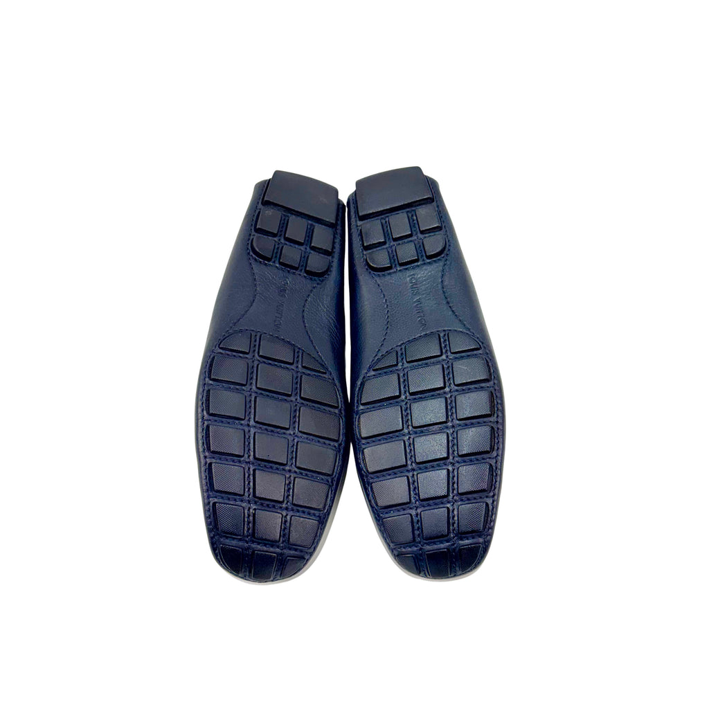 LOUIS VUITTON Monte Carlo Grained Calf Leather Navy Blue Loafers/Moccasins(Size 42)