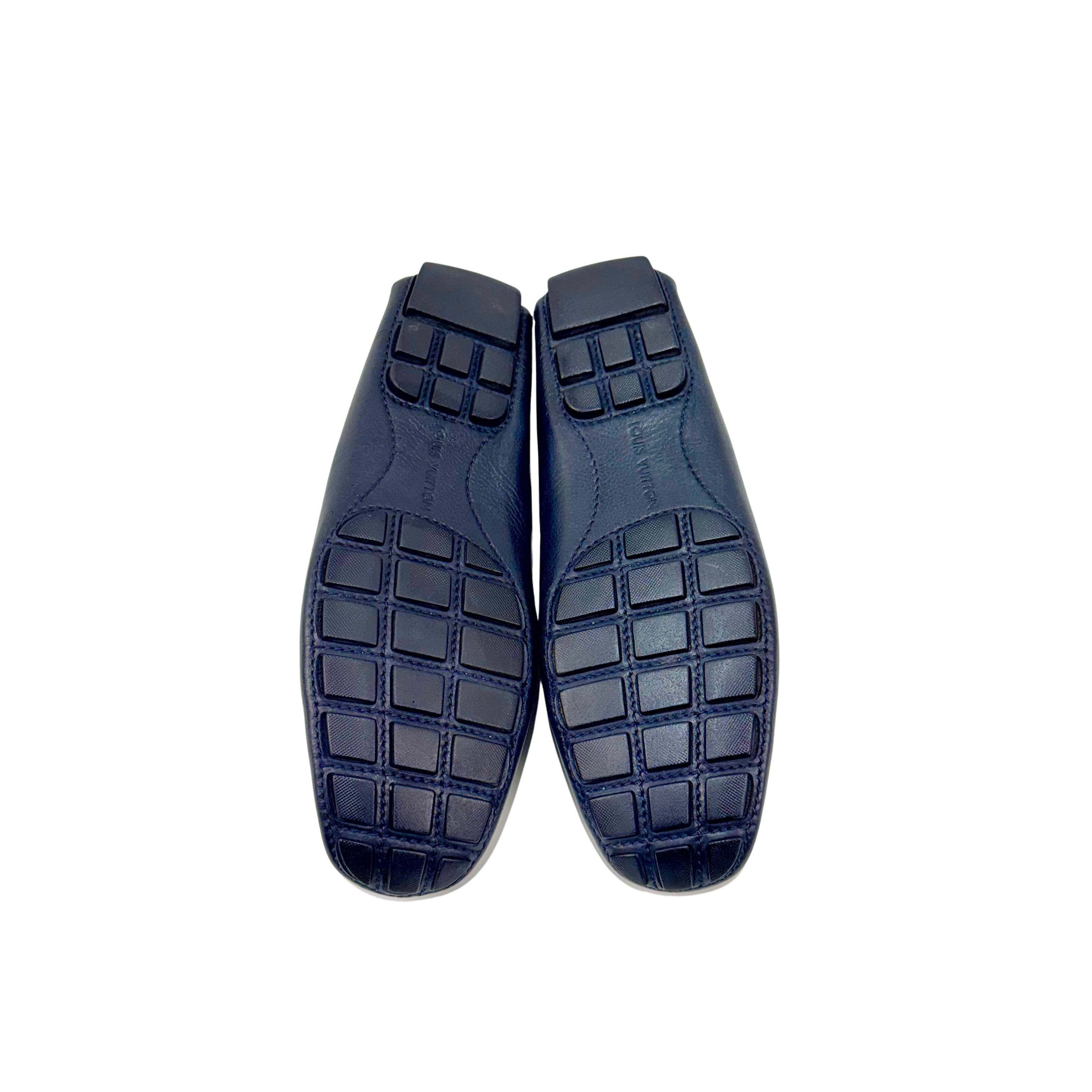 LOUIS VUITTON Monte Carlo Grained Calf Leather Navy Blue Loafers/Moccasins(Size 42)