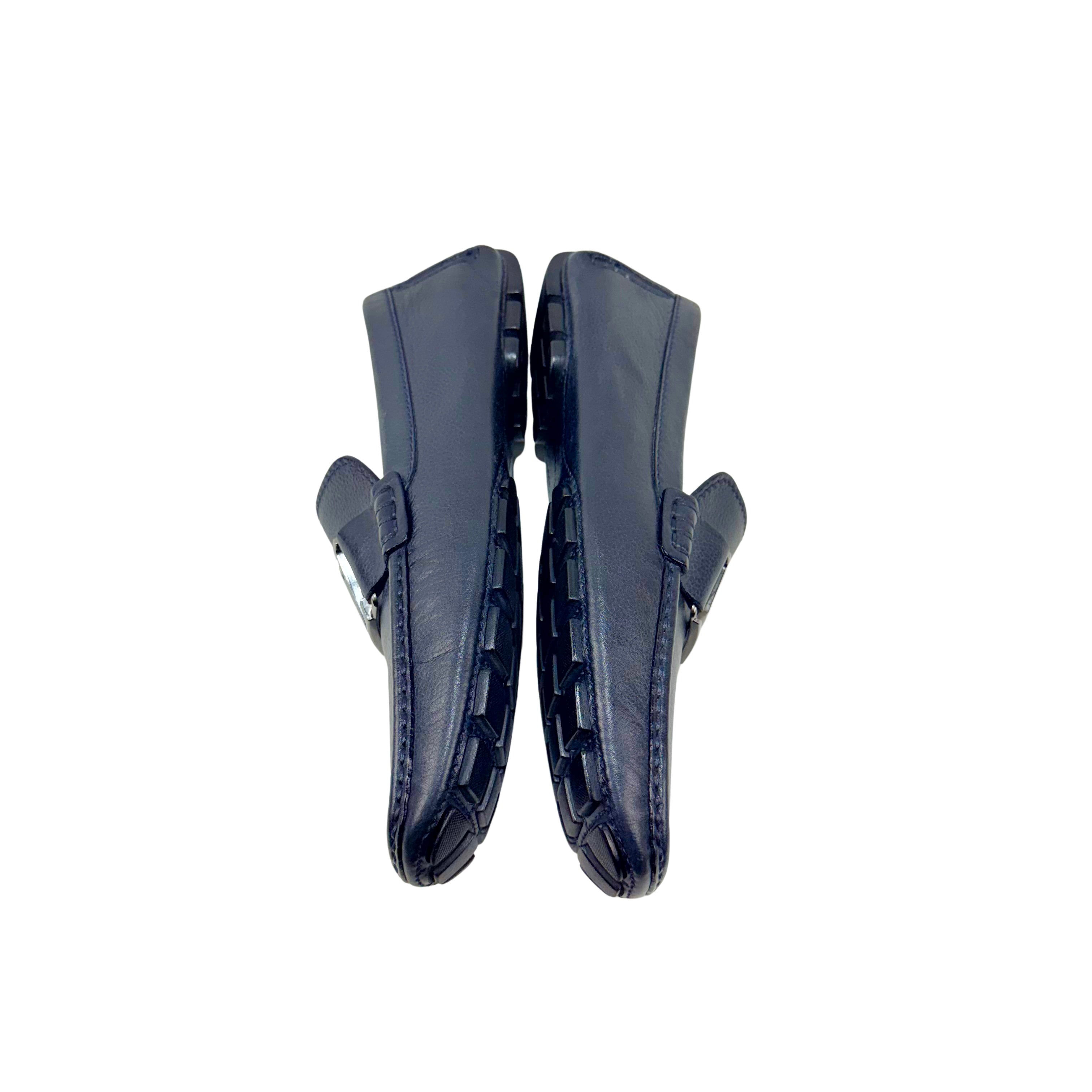 LOUIS VUITTON Monte Carlo Grained Calf Leather Navy Blue Loafers/Moccasins(Size 42)