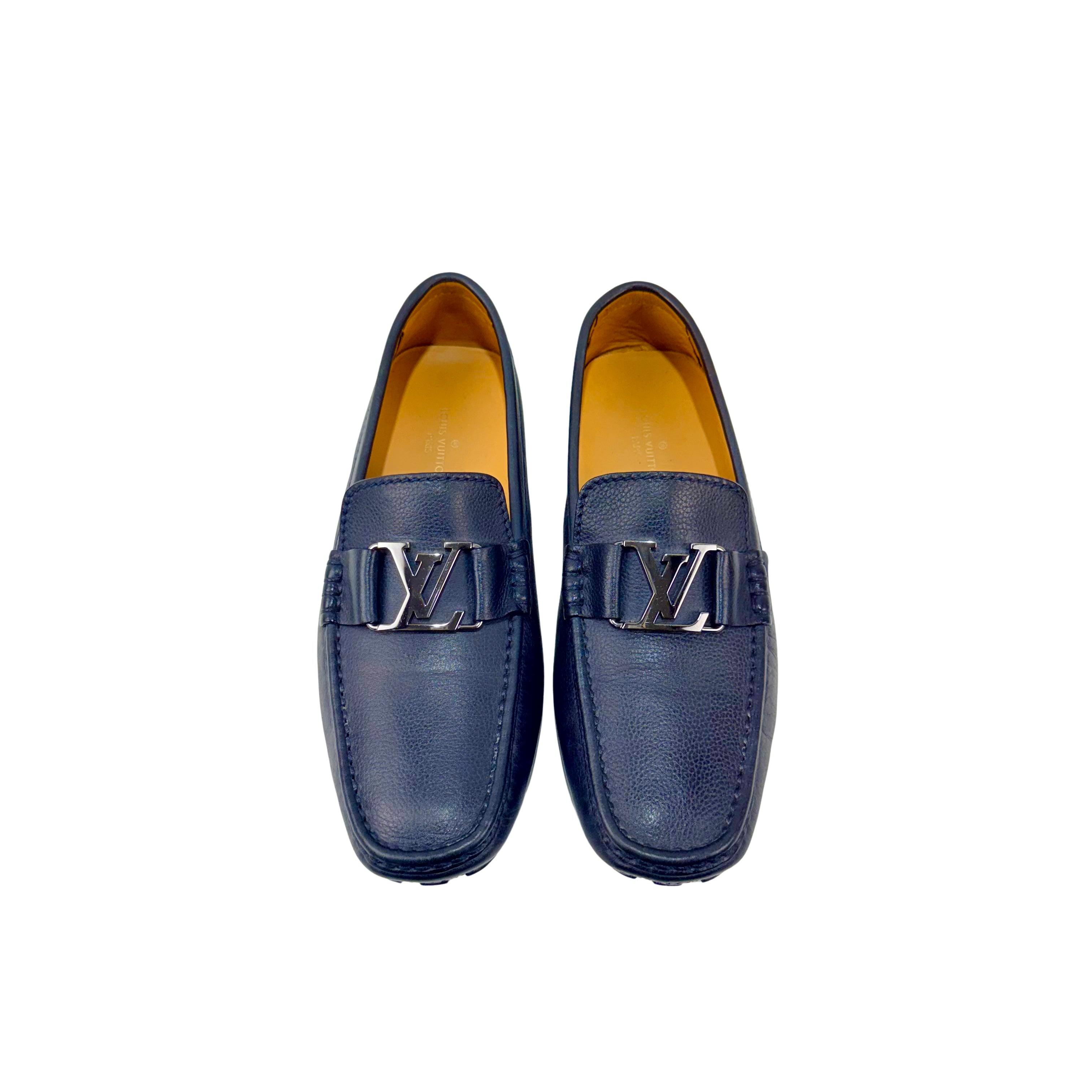 LOUIS VUITTON Monte Carlo Grained Calf Leather Navy Blue Loafers/Moccasins(Size 42)