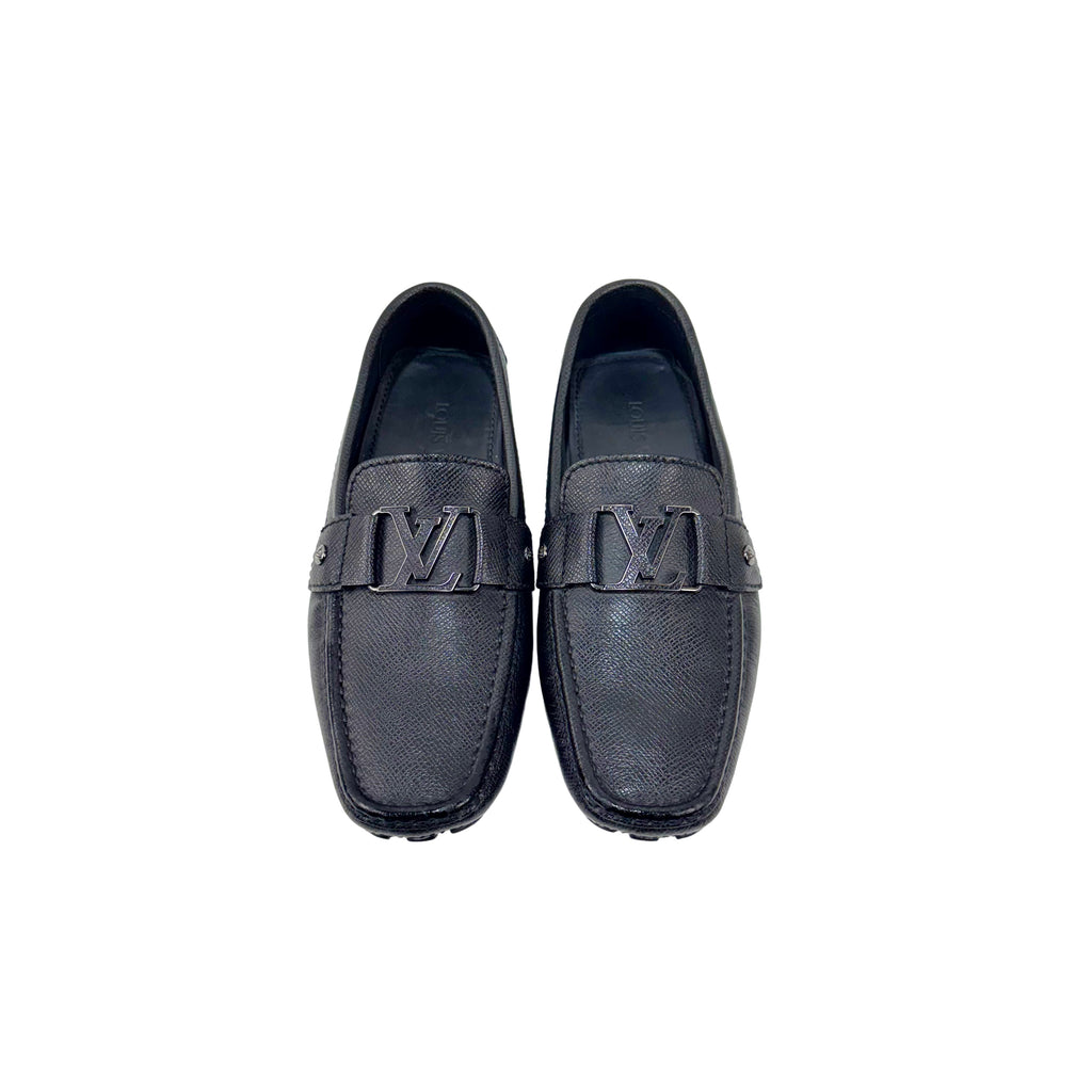 LOUIS VUITTON  Monte Carlo Loafers/Moccasins Crafted From Dark Grey Textured Leather(Size 40)
