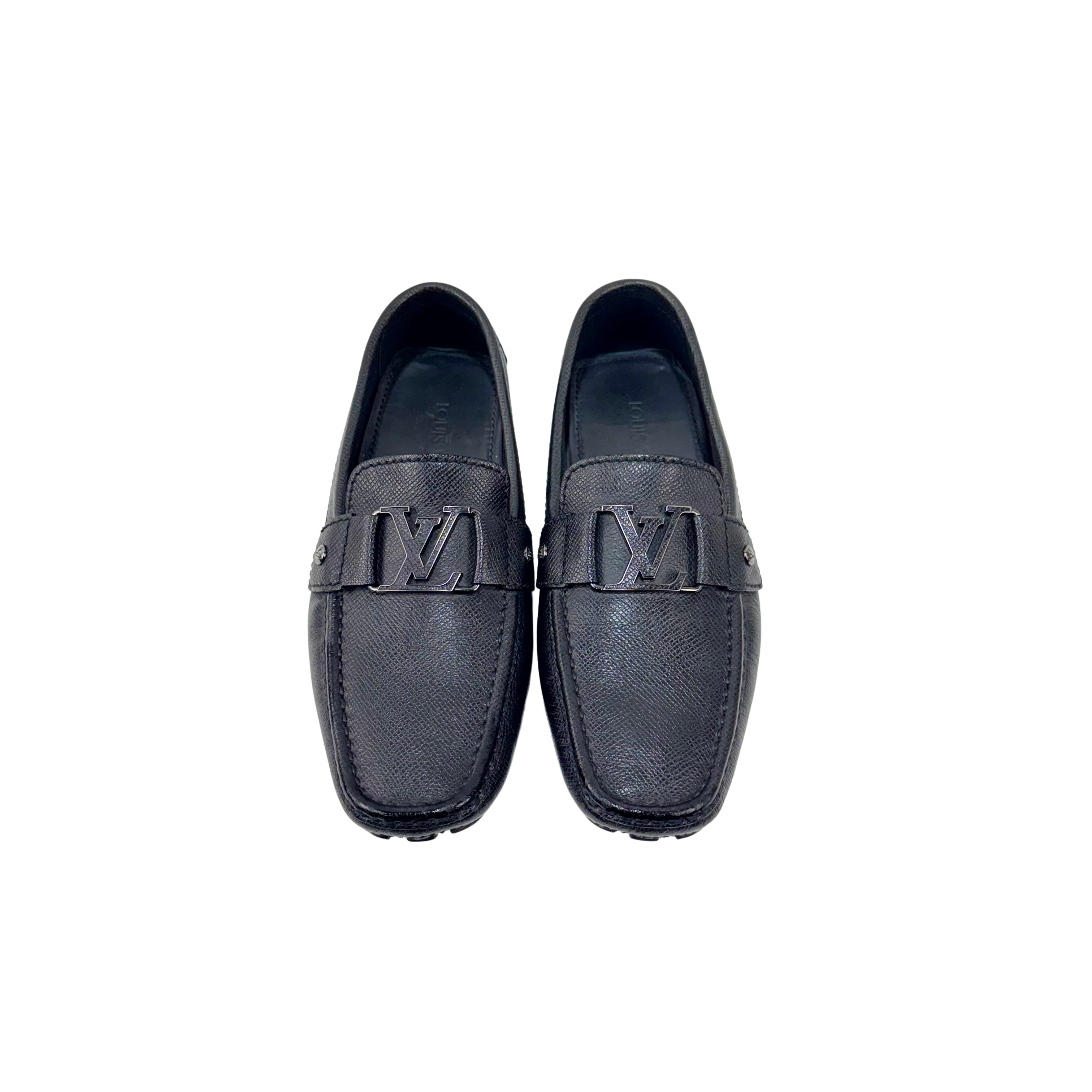 LOUIS VUITTON  Monte Carlo Loafers/Moccasins Crafted From Dark Grey Textured Leather(Size 40)