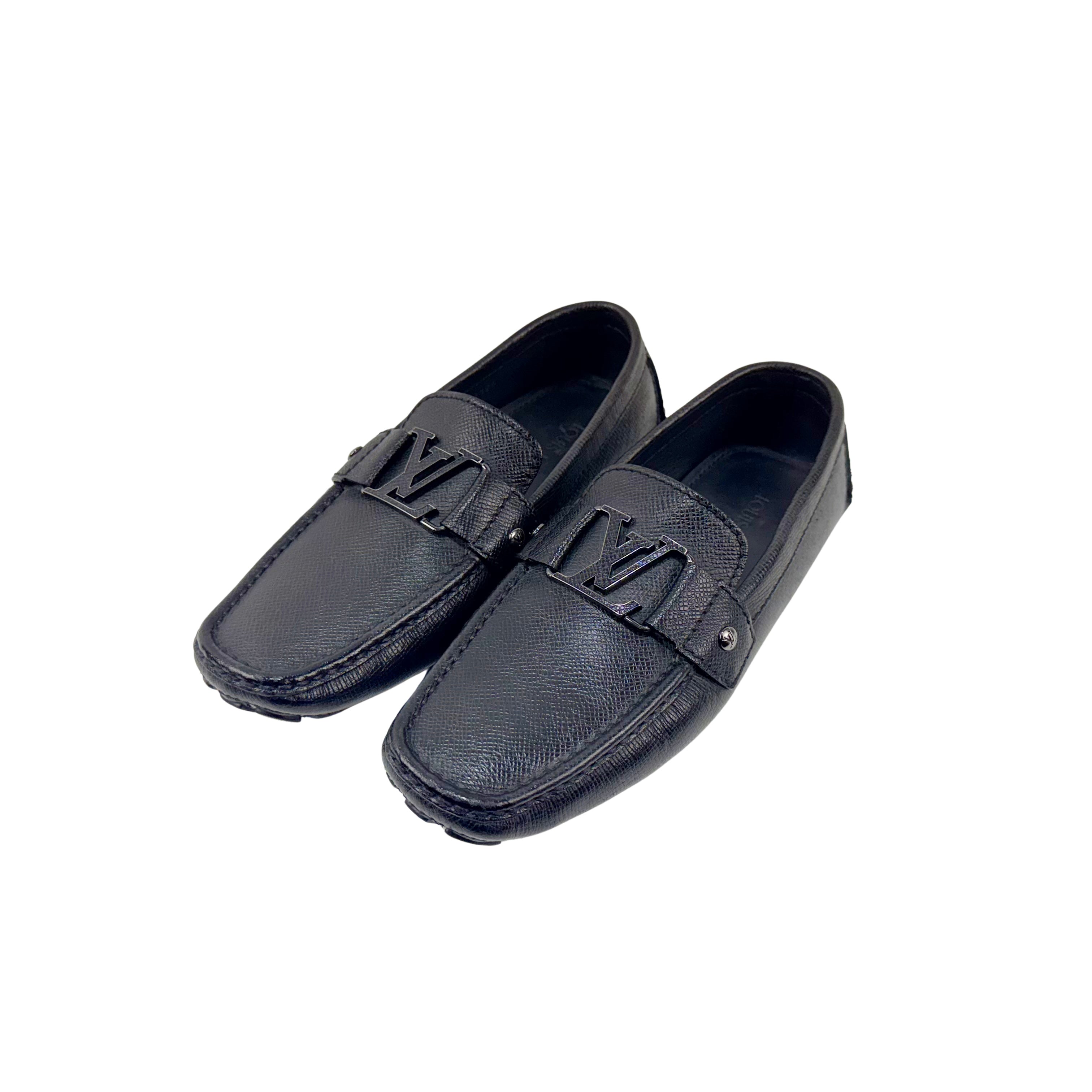 LOUIS VUITTON  Monte Carlo Loafers/Moccasins Crafted From Dark Grey Textured Leather(Size 40)