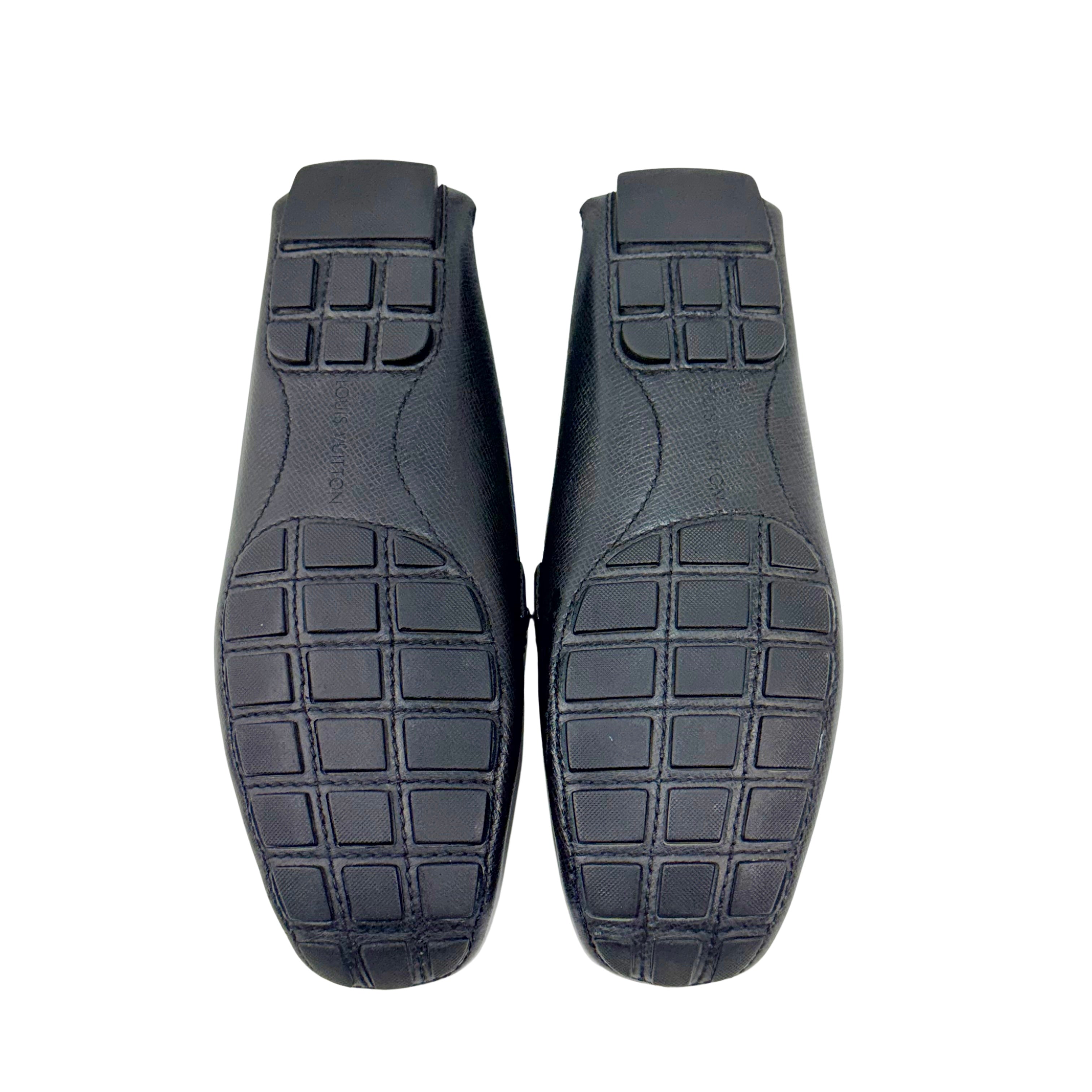 LOUIS VUITTON  Monte Carlo Loafers/Moccasins Crafted From Dark Grey Textured Leather(Size 40)
