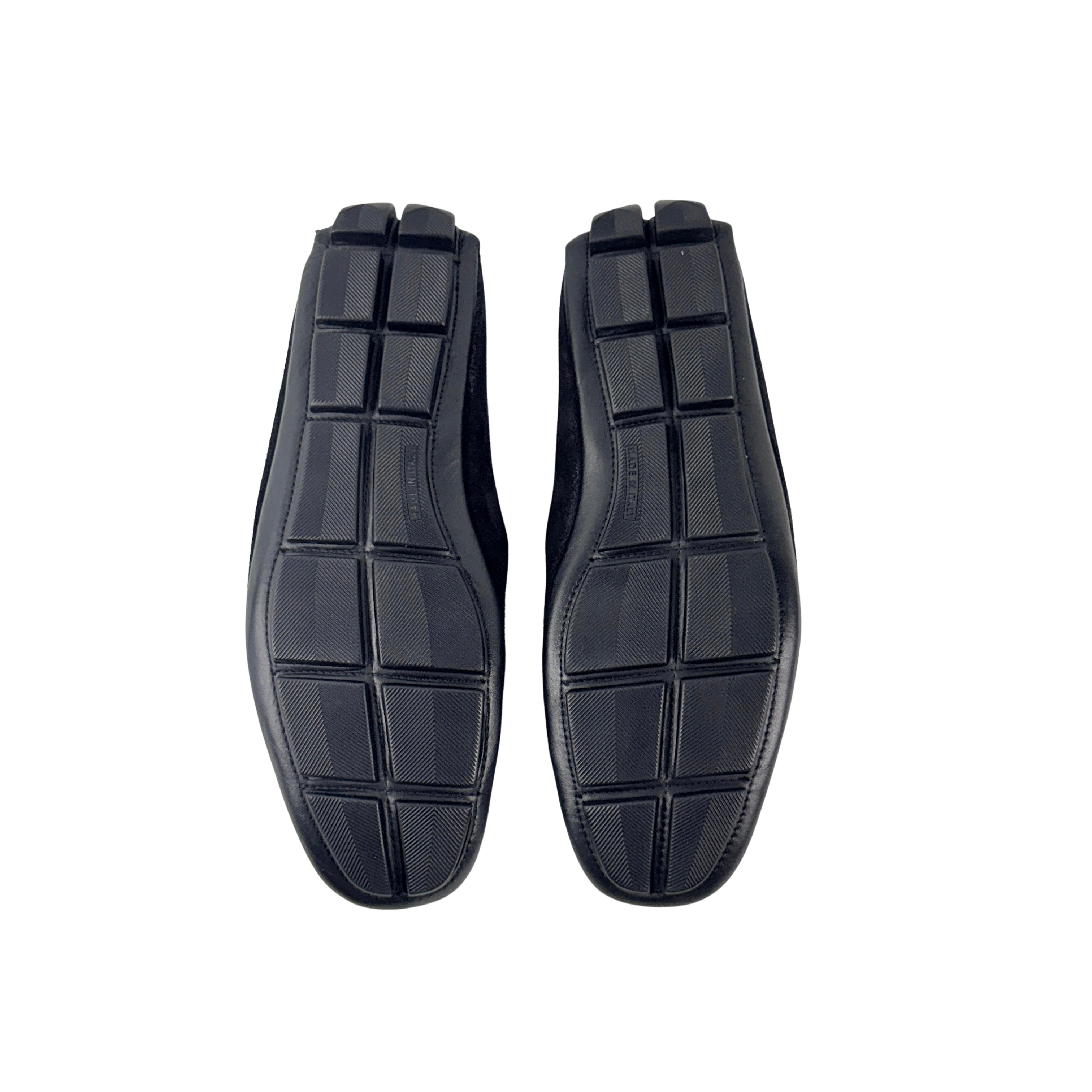 BILLIONAIRE Hand-Embroidered Coat-Of-Arms (Crest) On The Vamp Black Velvet Loafers/Moccasins (Size 41)