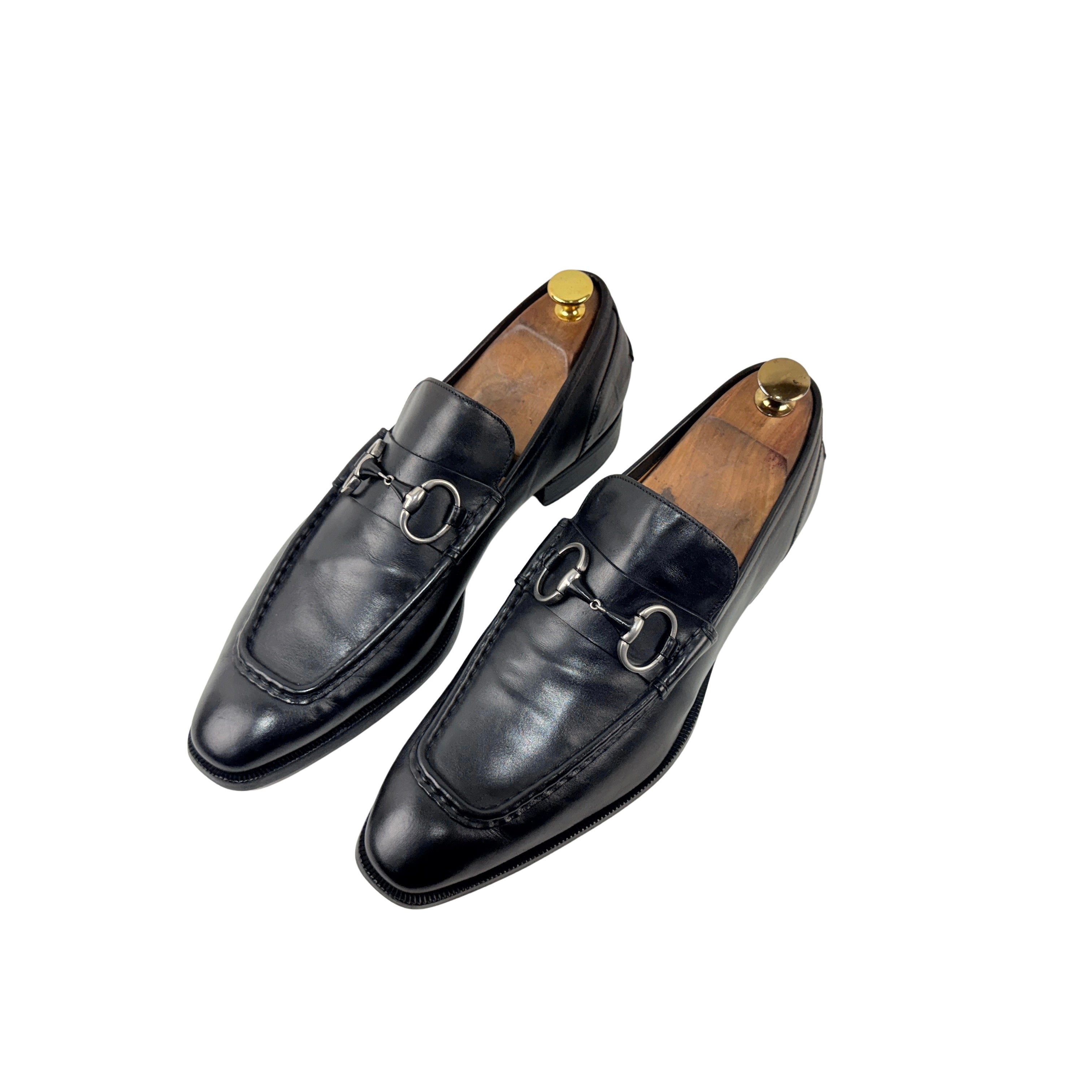 GUCCI-Classic Horsebit Black Leather Loafers/Moccasins (Size 43)