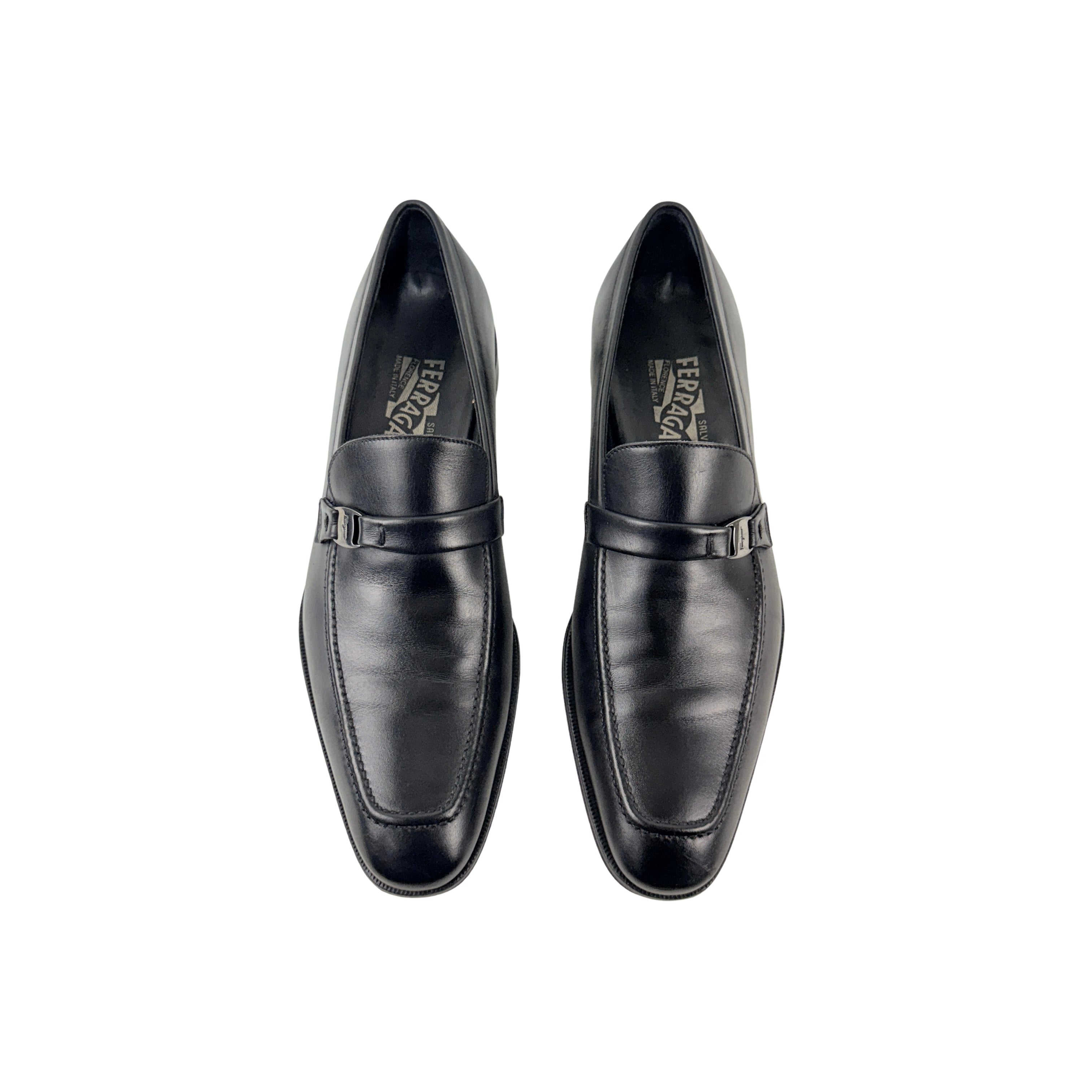 SALVATORE FERRAGAMO-Lavorazione Originale Gancini Bit-Black Leather Loafers/Moccasins (Size 42)
