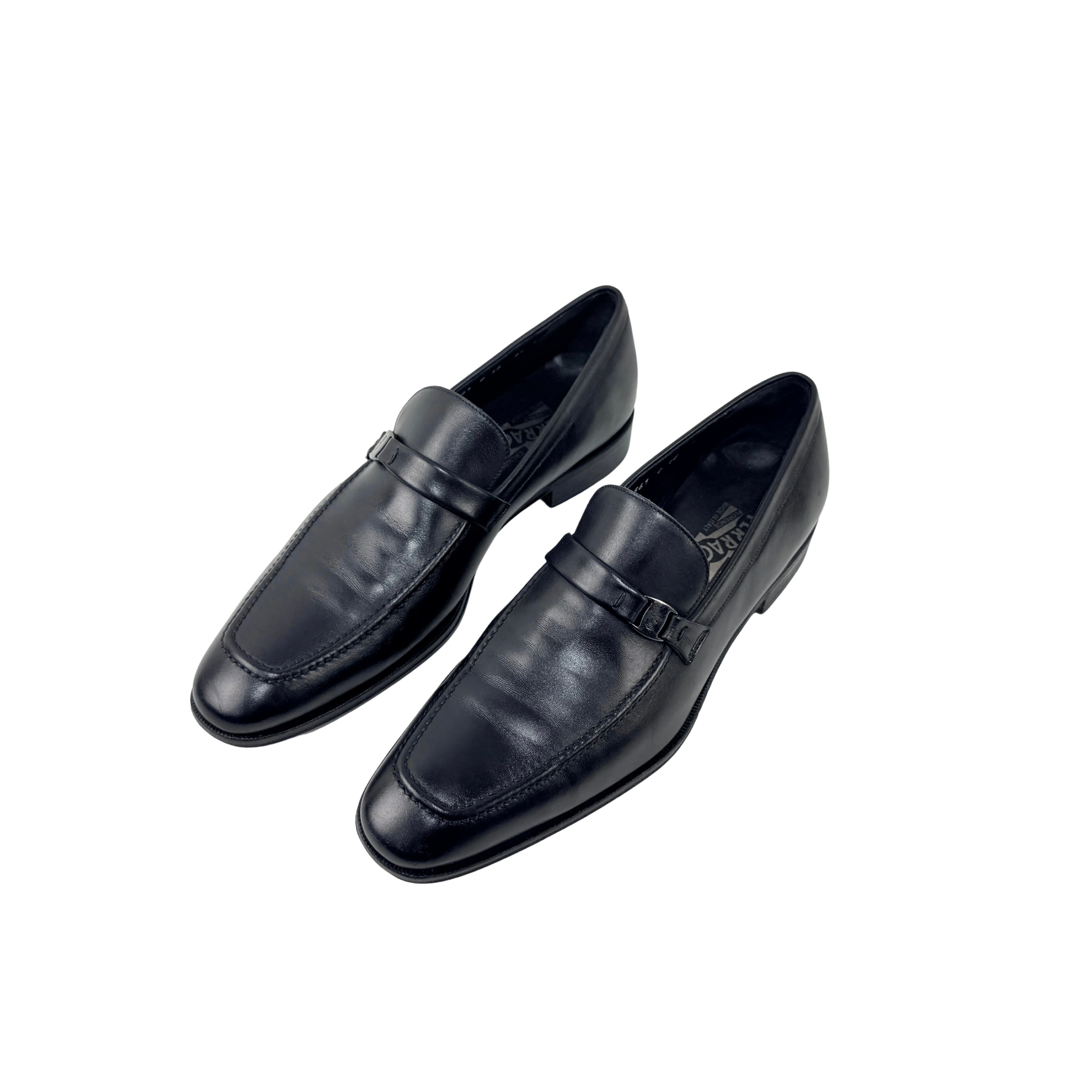 SALVATORE FERRAGAMO-Lavorazione Originale Gancini Bit-Black Leather Loafers/Moccasins (Size 42)