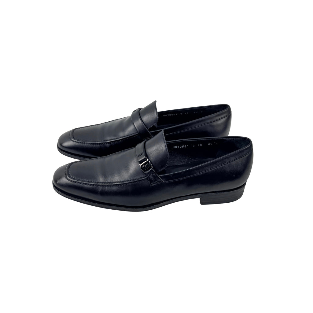 SALVATORE FERRAGAMO-Lavorazione Originale Gancini Bit-Black Leather Loafers/Moccasins (Size 42)