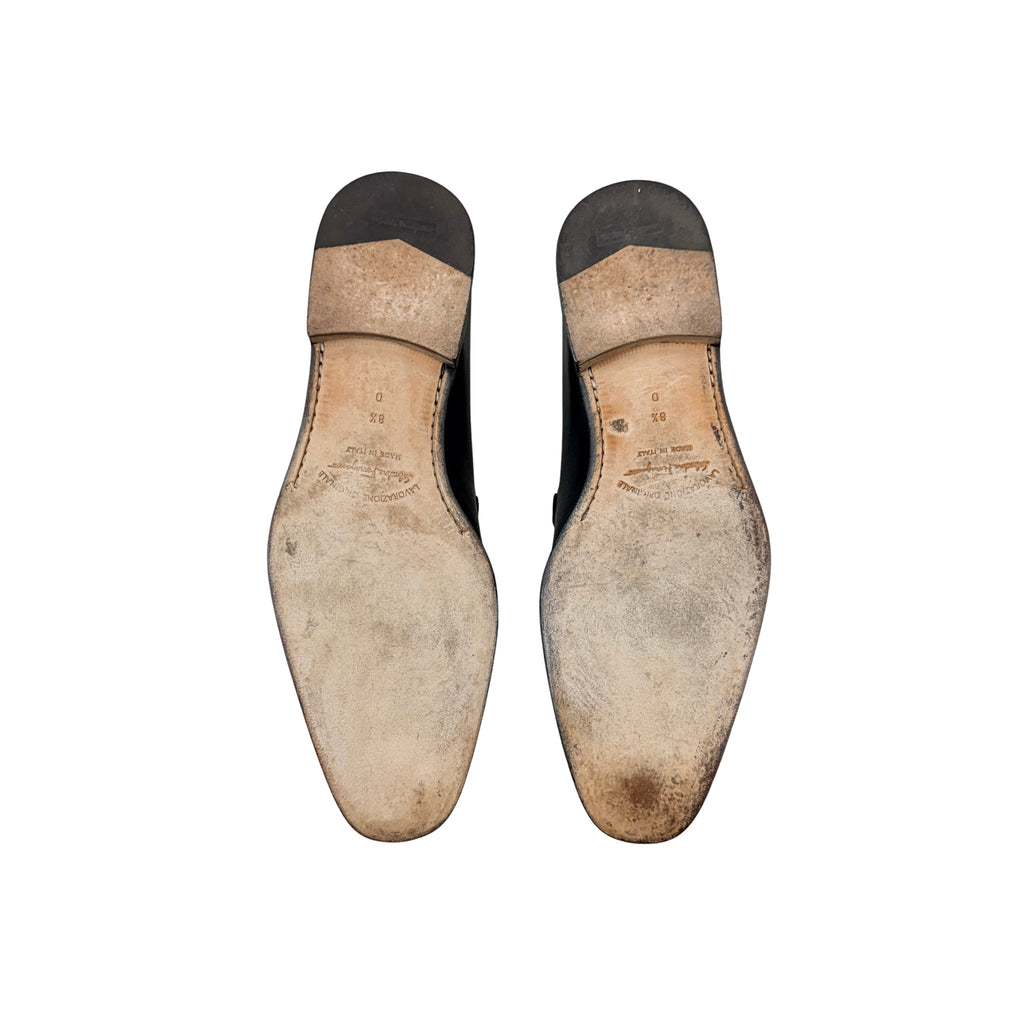 SALVATORE FERRAGAMO-Lavorazione Originale Gancini Bit-Black Leather Loafers/Moccasins (Size 42)