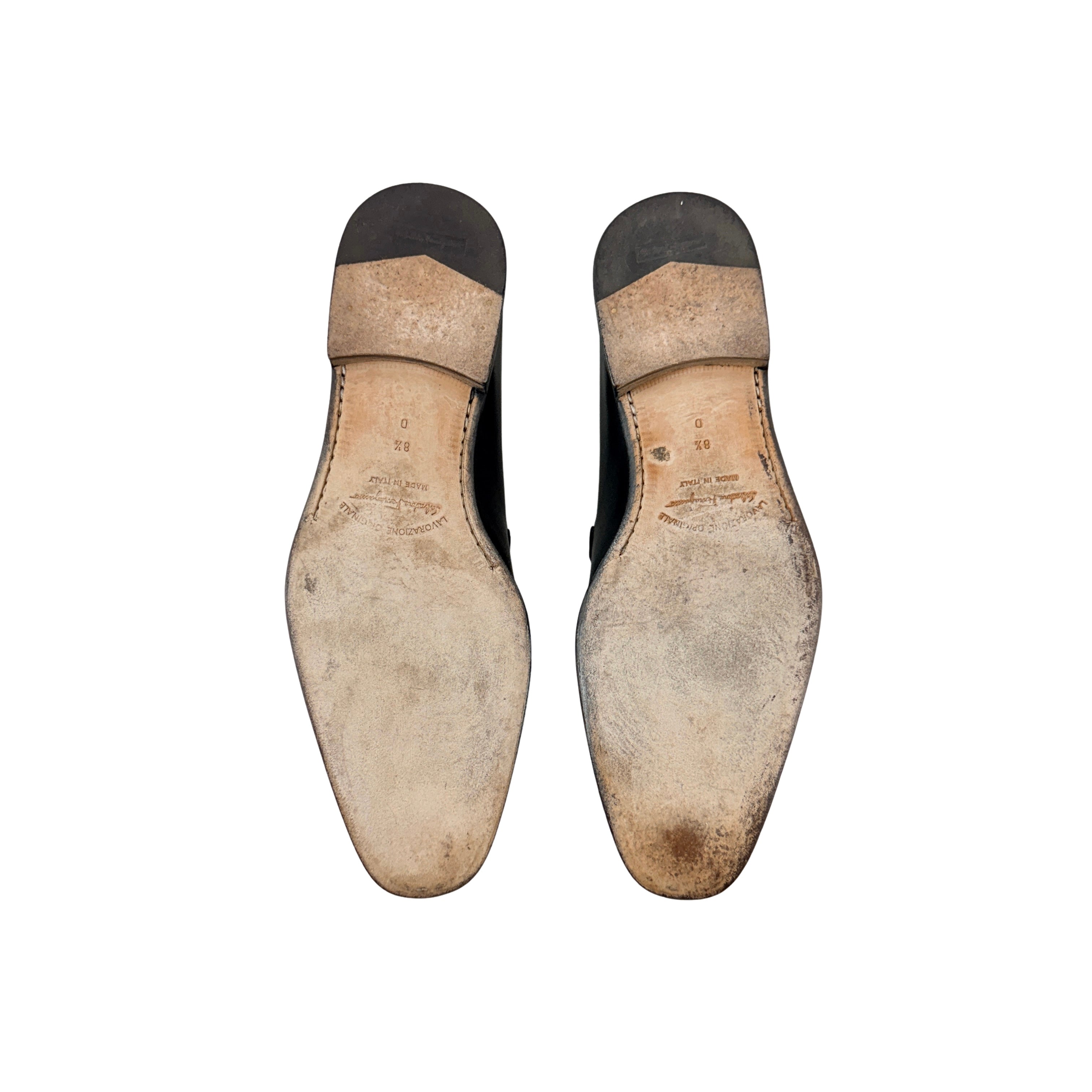 SALVATORE FERRAGAMO-Lavorazione Originale Gancini Bit-Black Leather Loafers/Moccasins (Size 42)